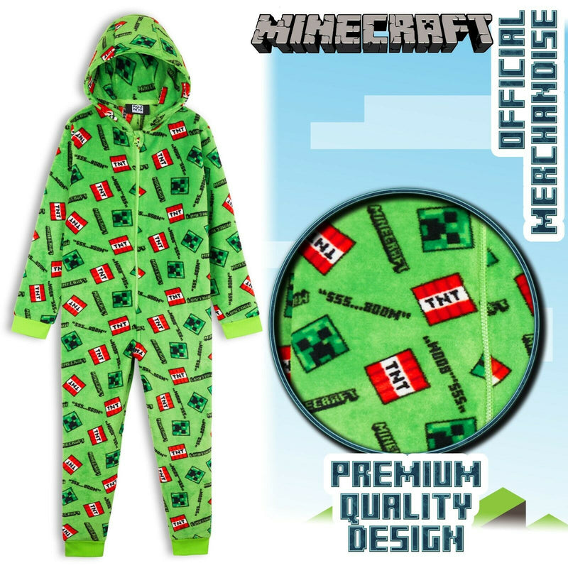 Minecraft Onesie for Boys, Kids Pyjamas All in One, Children Pj Jumpsuit, Super Soft Hooded Onesies - Get Trend