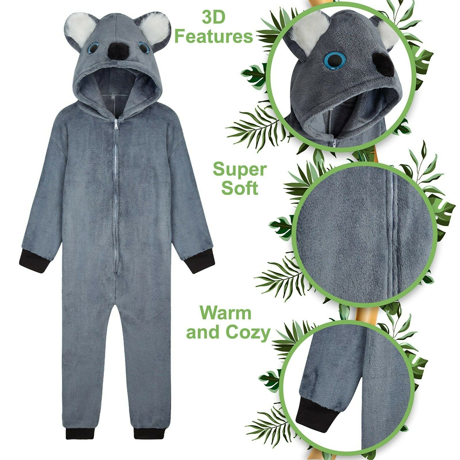 CityComfort Koala Onesie Fleece Pyjamas Jumpsuit for Kids Children - Get Trend