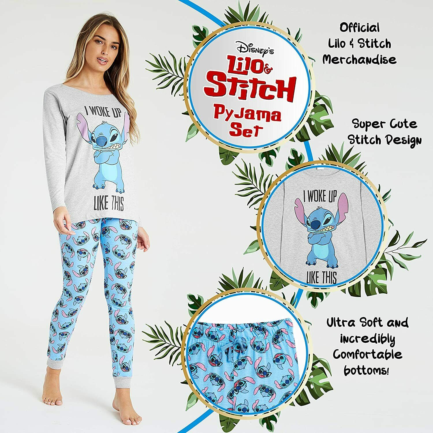 Disney Lilo & Stitch Ladies Pyjama Ser - Long Sleeve Top & Leggings - Get Trend