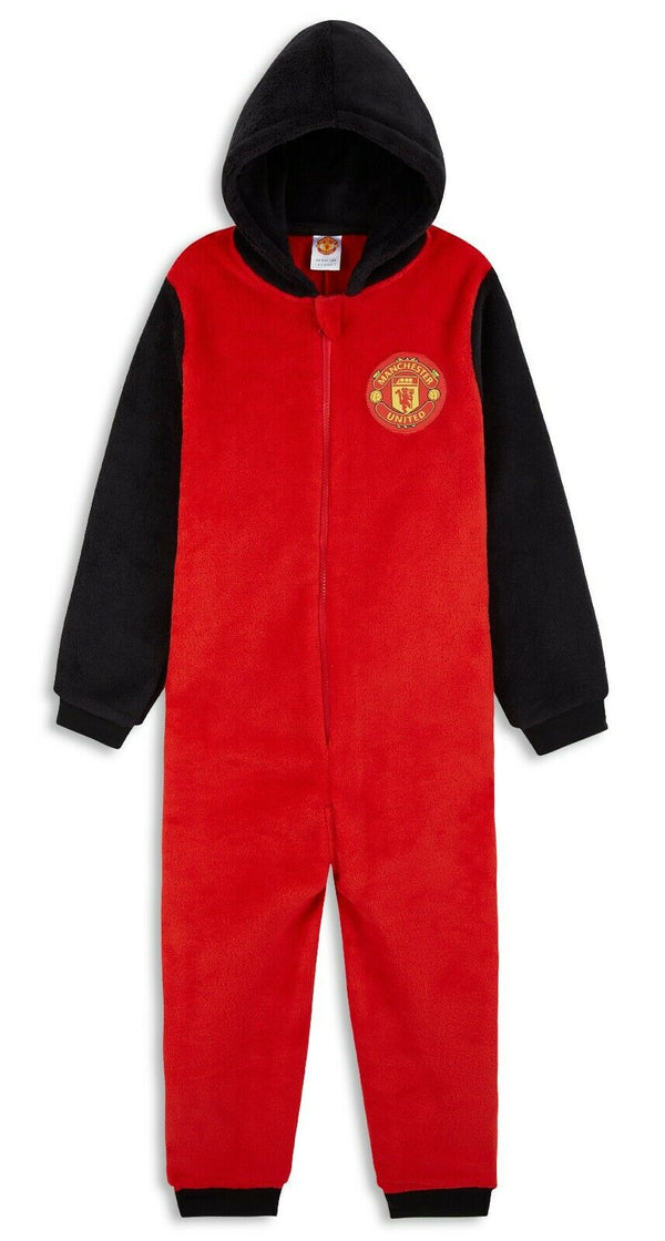 Manchester United F.C. Boys Pyjamas, Fleece Boys Onesie, Soft Hooded Sleepsuit - Get Trend