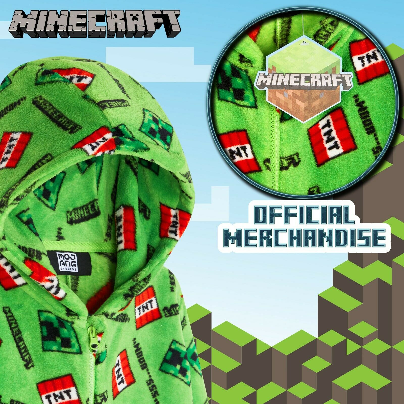 Minecraft Onesie for Boys, Kids Pyjamas All in One, Children Pj Jumpsuit, Super Soft Hooded Onesies - Get Trend