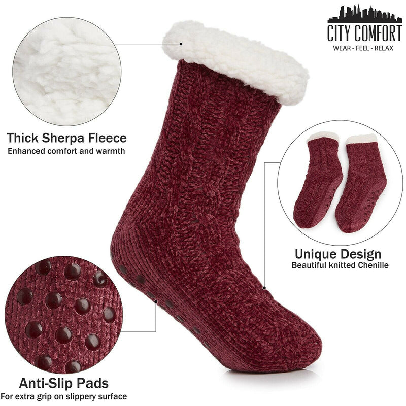 Slipper Fluffy Socks Men Heat Knitted Wool Sherpa Fuzzy Slippers Non Slip Women - Get Trend
