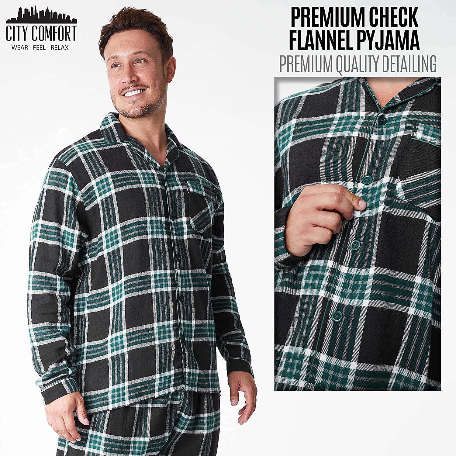 CityComfort Mens Pyjamas Set, Tartan Brushed Cotton Pyjamas - Get Trend