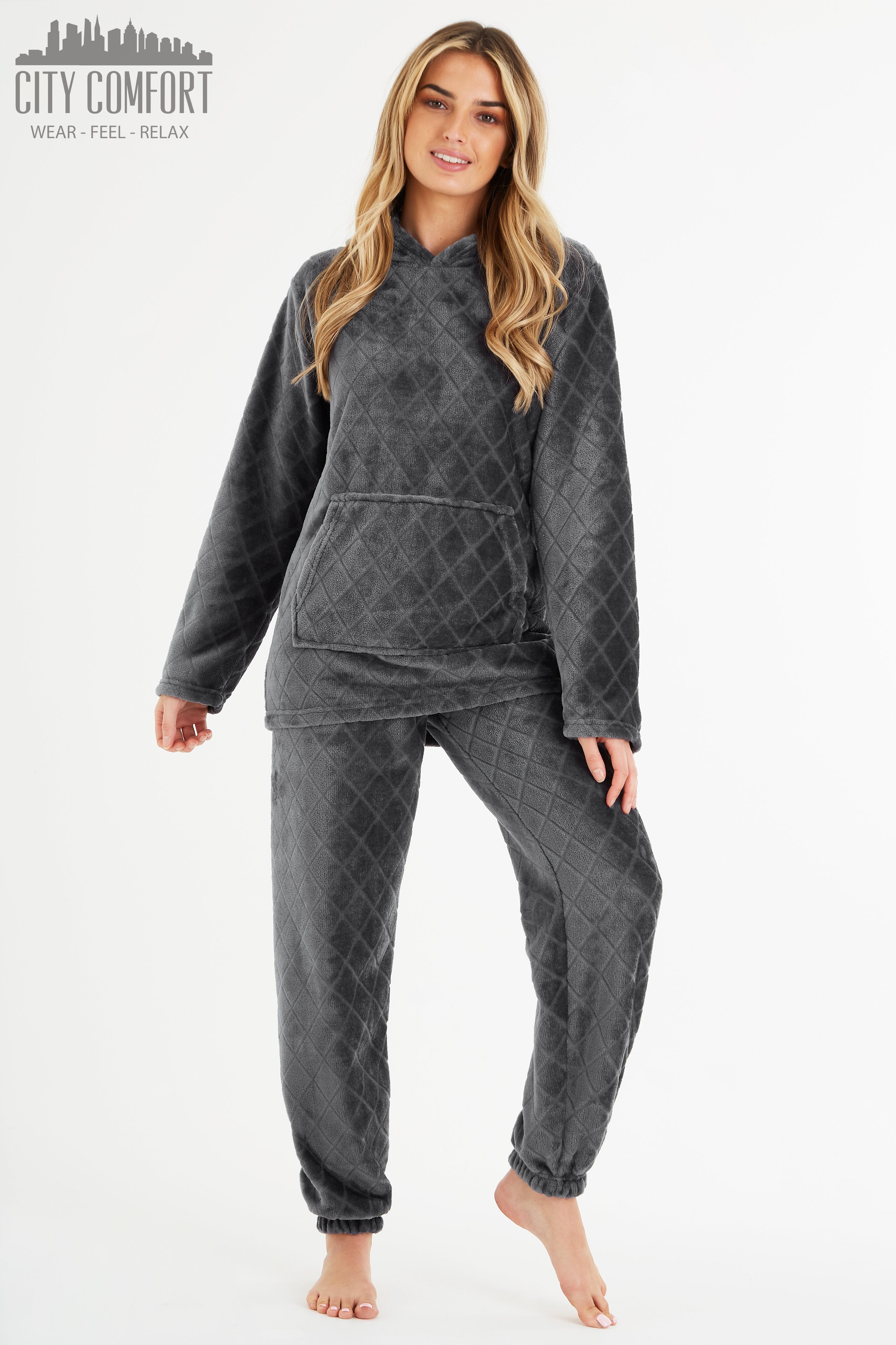 CityComfort Womens Pyjamas, Warm Fleece Hooded Pyjamas for Women Sets