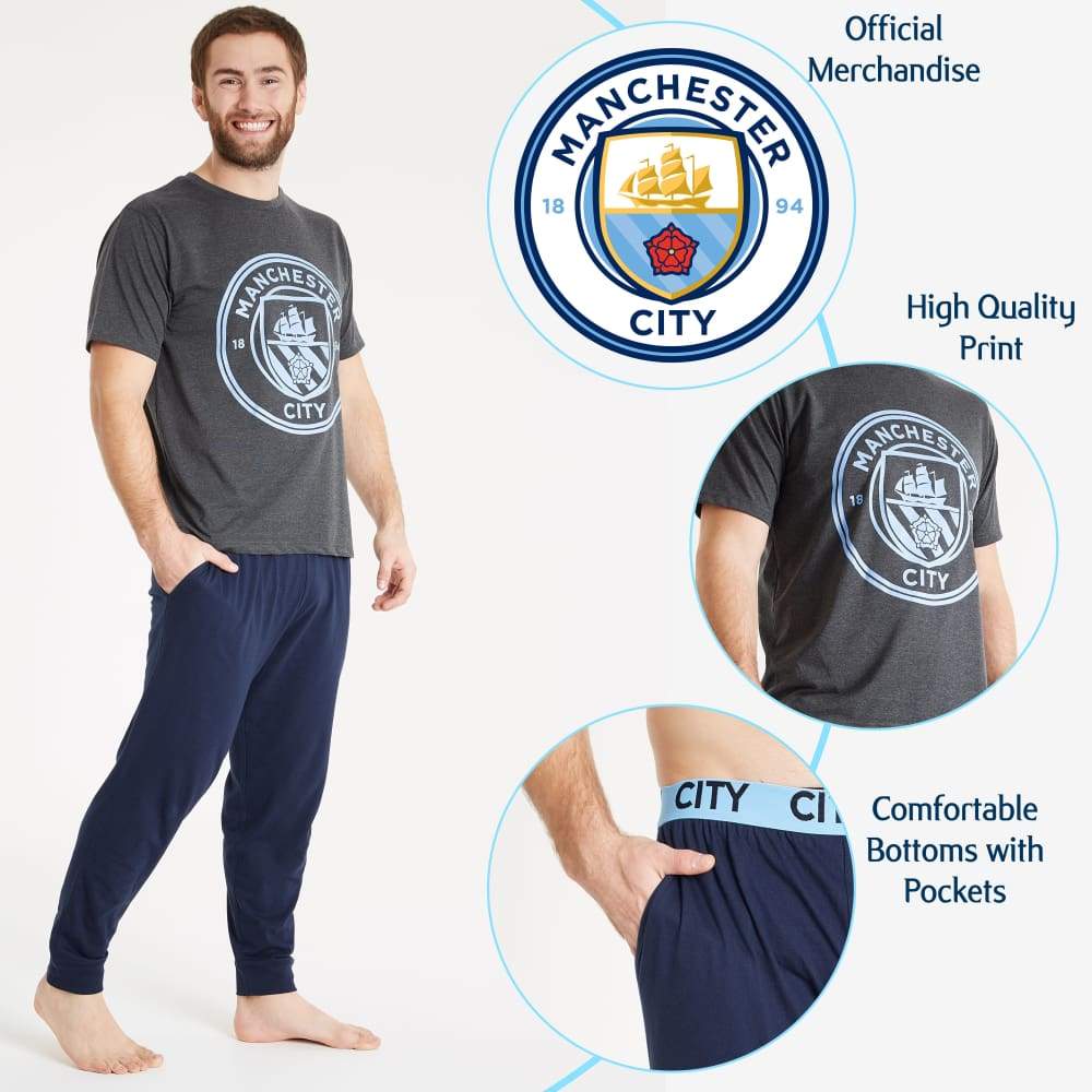 Manchester City Mens Pyjamas Set Long Cotton Pjs Men Football Gifts Pyjama Manchester £18.49