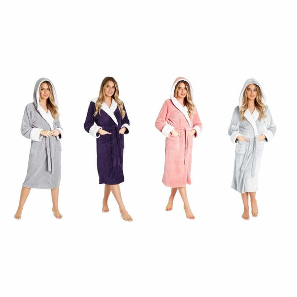 Ladies Luxury Hooded Dressing Gown Soft Warm Fleece Girls Womens Robe Housecoat Dressing Gown Citycomfort £20.99