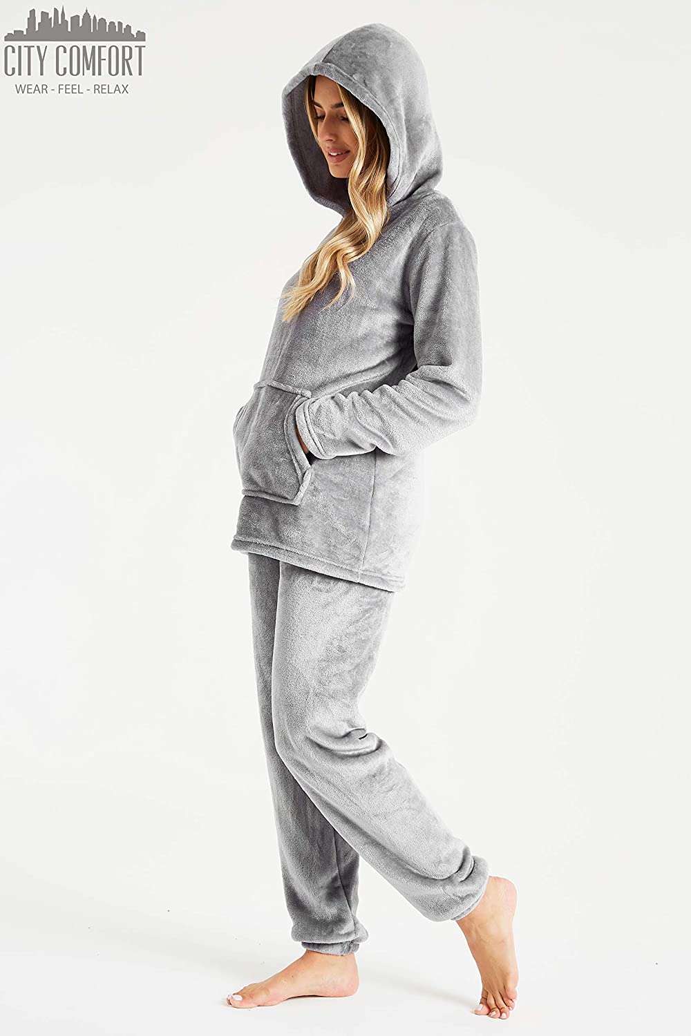 CityComfort Womens Pyjamas, Warm Fleece Hooded Pyjamas for Women Sets