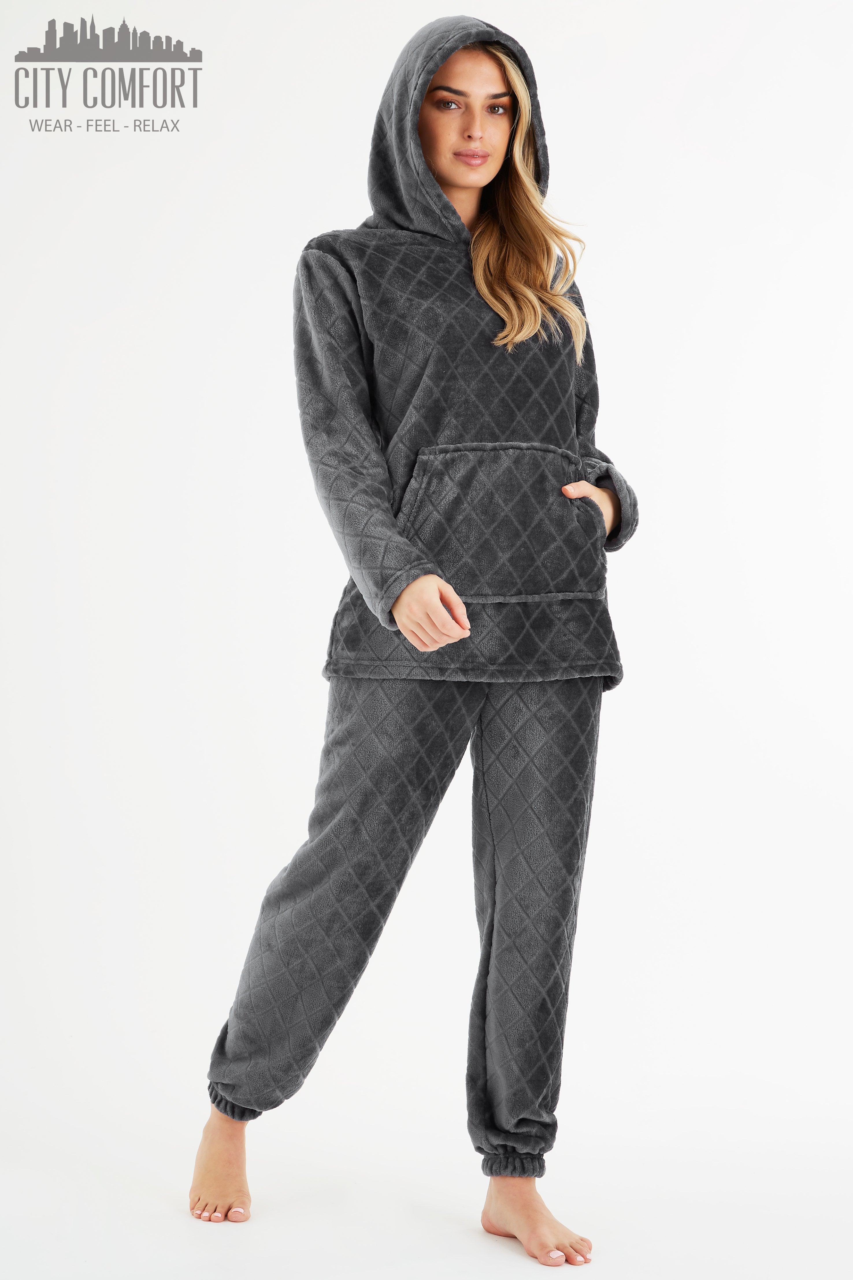 CityComfort Womens Pyjamas, Warm Fleece Hooded Pyjamas for Women Sets