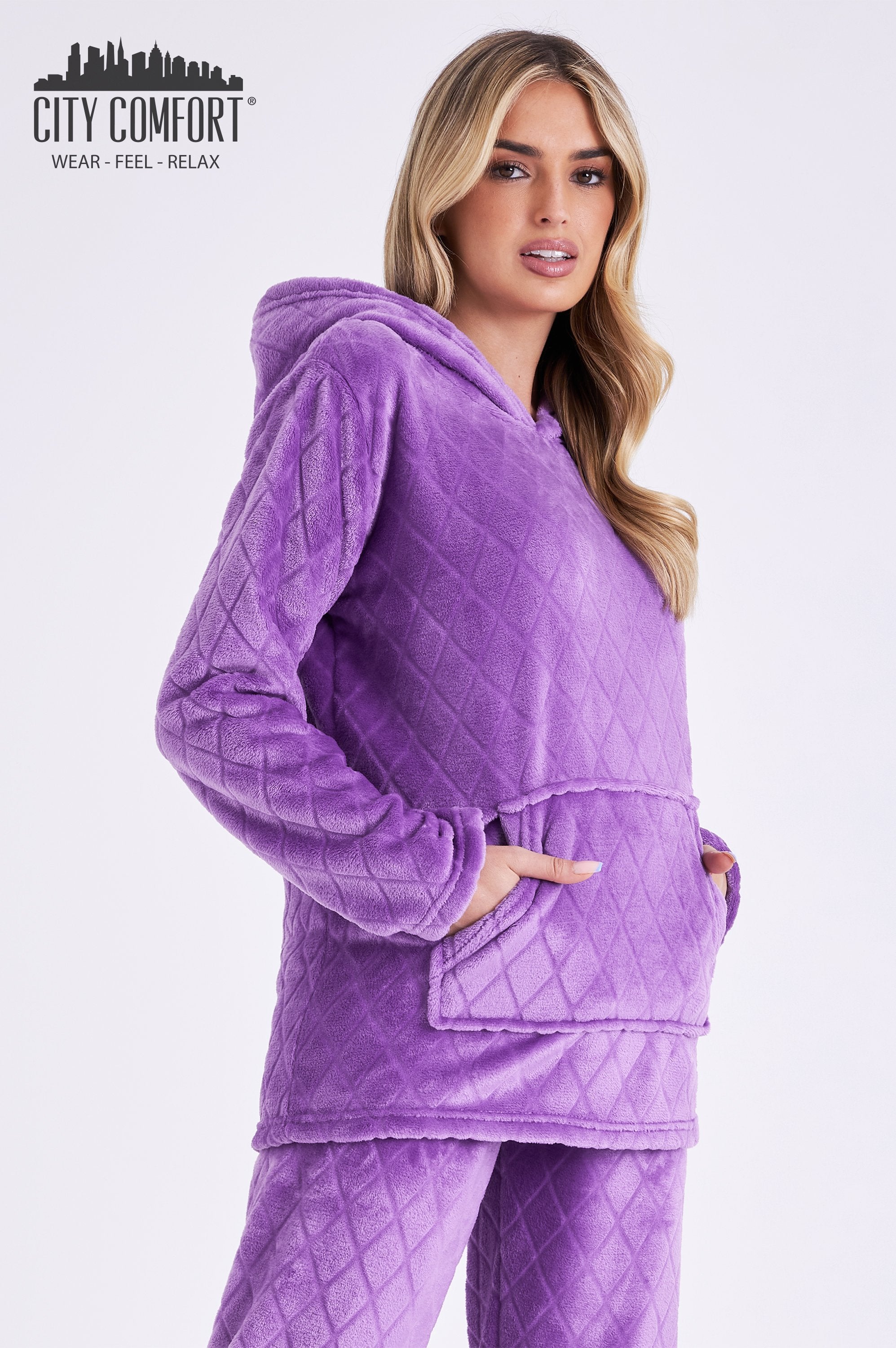 CityComfort Womens Pyjamas, Warm Fleece Hooded Pyjamas for Women Sets
