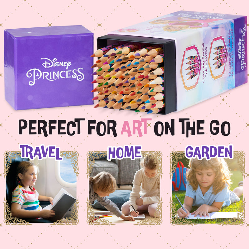 Disney Colouring Pencils for Kids, 72 Pencils Colouring Box - Princess - Get Trend