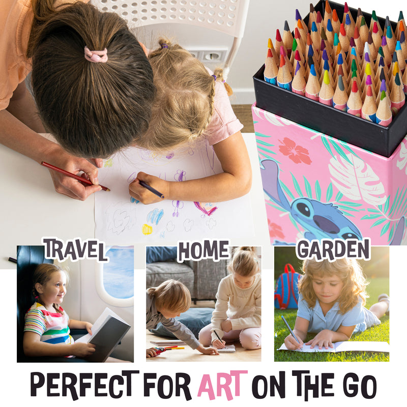 Disney Colouring Pencils for Kids, 72 Pencils Colouring Box - Stitch - Get Trend