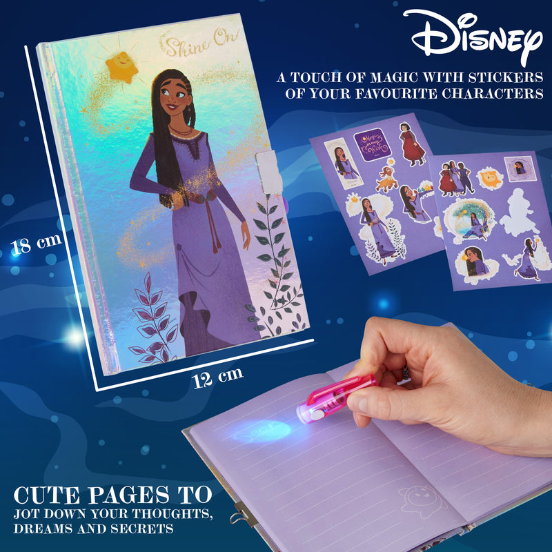 Disney Wish Diary for Girls -Girls Diary with Lock UV Invisible Ink Pen and Stickers Sheet - Get Trend