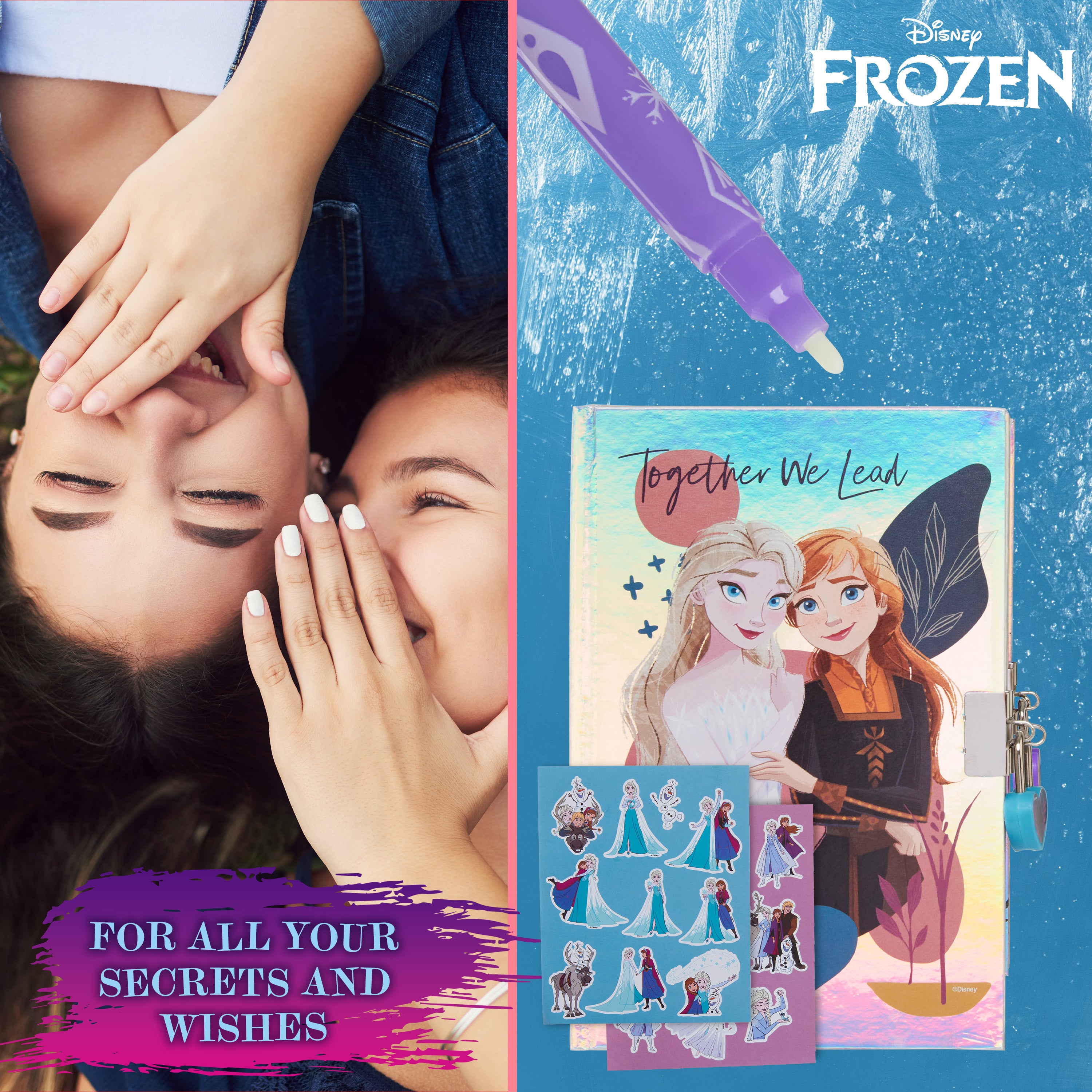 Disney Frozen Diary for Girls - Girls Diary with Lock, UV Invisible Ink Pen and Stickers Sheet - Get Trend