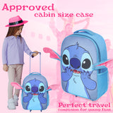 Disney Stitch Kids Suitcases on Wheels Foldable Trolley Bag Carry On Cabin Bag Hand Luggage Holiday Sleepover Trips Travel Essentials 43x30x14cm