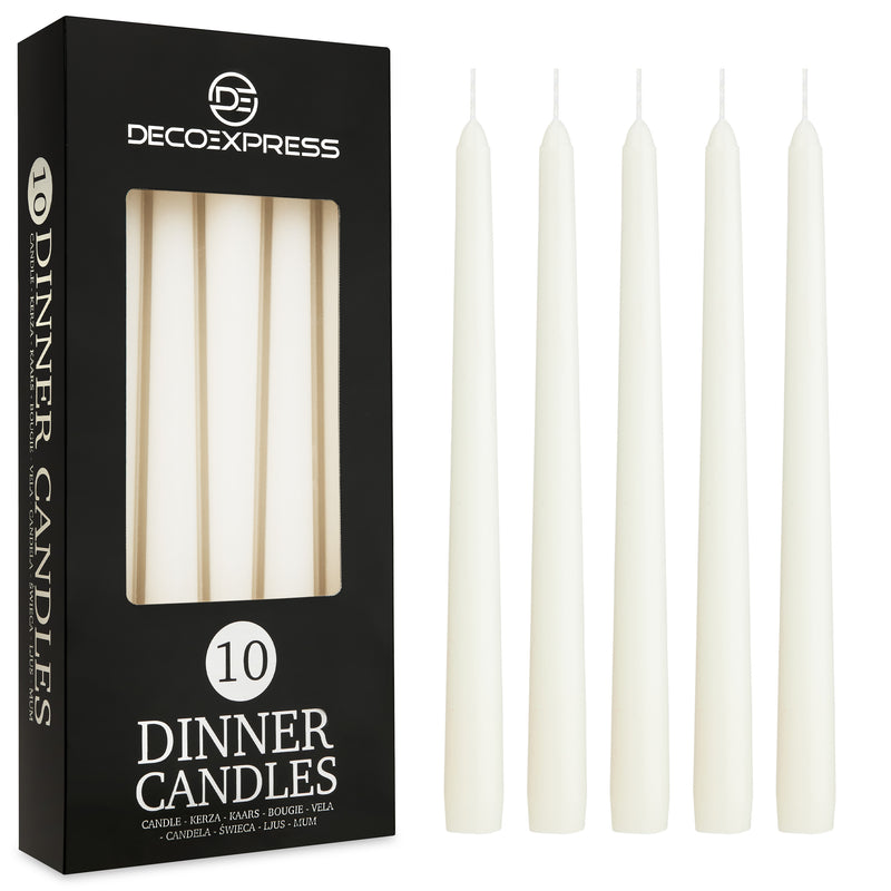 Dinner Candles - Tapered Candles Multipack   - White - 10 Pack