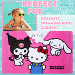 Hello Kitty Bath Towel with Hood for Kids Absorbent Kawaii Changing Robe Poncho Towel for Swimming Beach Towel Cinnamoroll Kuromi Holiday Essentials (Pink Towel Hello Kitty, 6-14 Years) - Get Trend