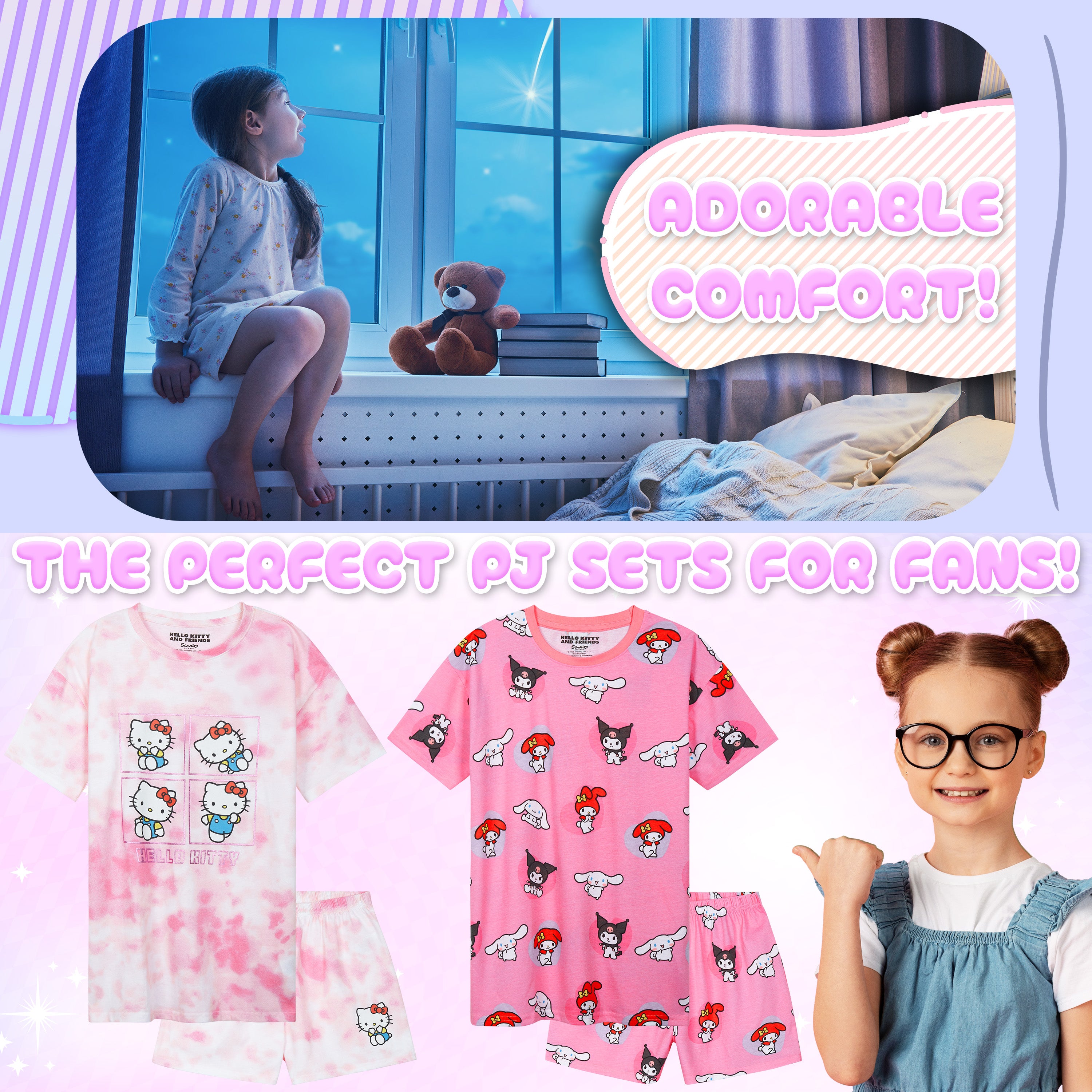 Get Trend PJs for Girls Teenagers 2 Pack of Short Pyjamas Lounge Set Soft Comfy Nightwear Sleepwear Lounge Wear Gifts for Girls - Get Trend