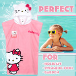 Hello Kitty Bath Towel with Hood for Kids Absorbent Kawaii Changing Robe Poncho Towel for Swimming Beach Towel Cinnamoroll Kuromi Holiday Essentials (Pink Poncho Hello Kitty, 4-14 Years) - Get Trend