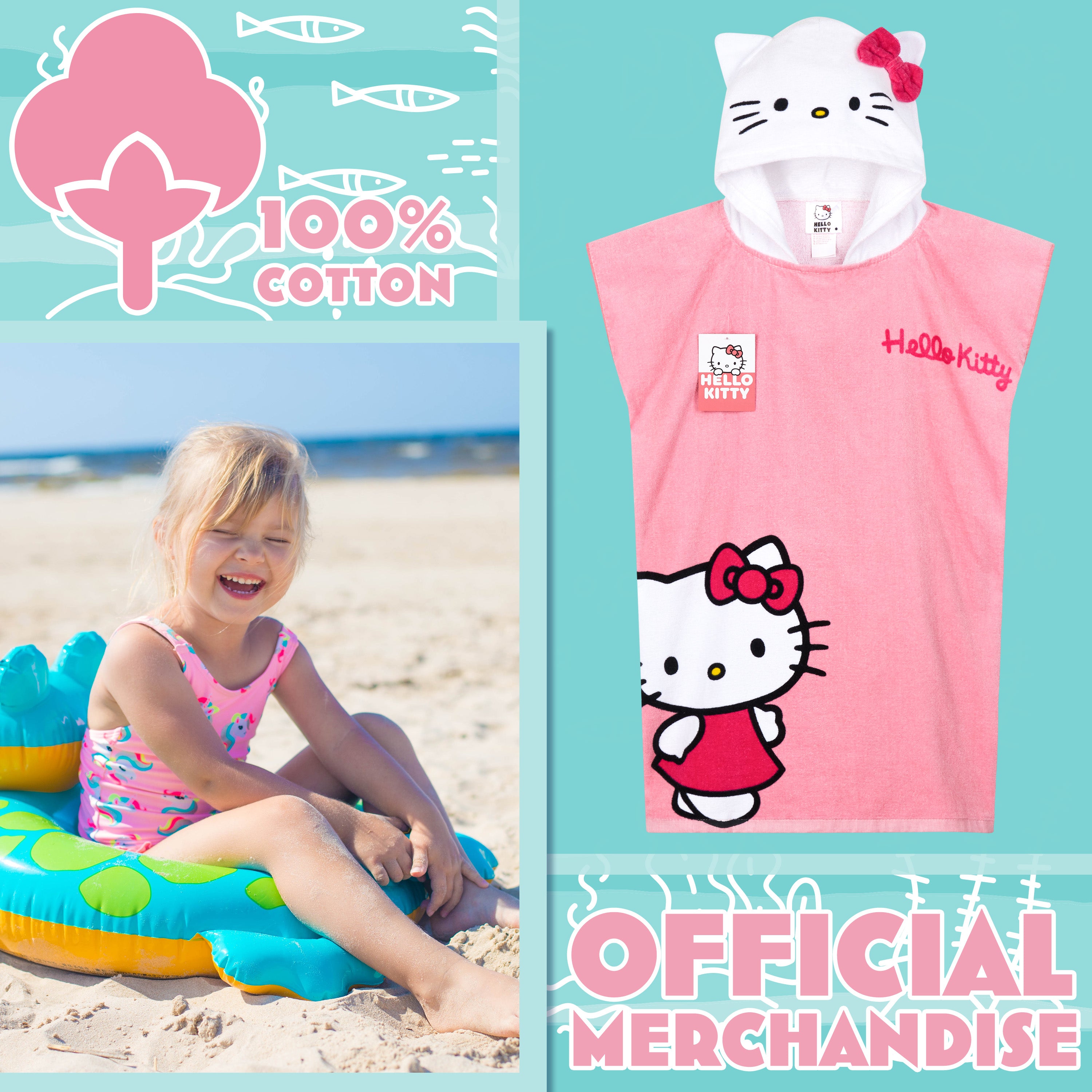 Hello Kitty Bath Towel with Hood for Kids Absorbent Kawaii Changing Robe Poncho Towel for Swimming Beach Towel Cinnamoroll Kuromi Holiday Essentials (Pink Poncho Hello Kitty, 4-14 Years) - Get Trend