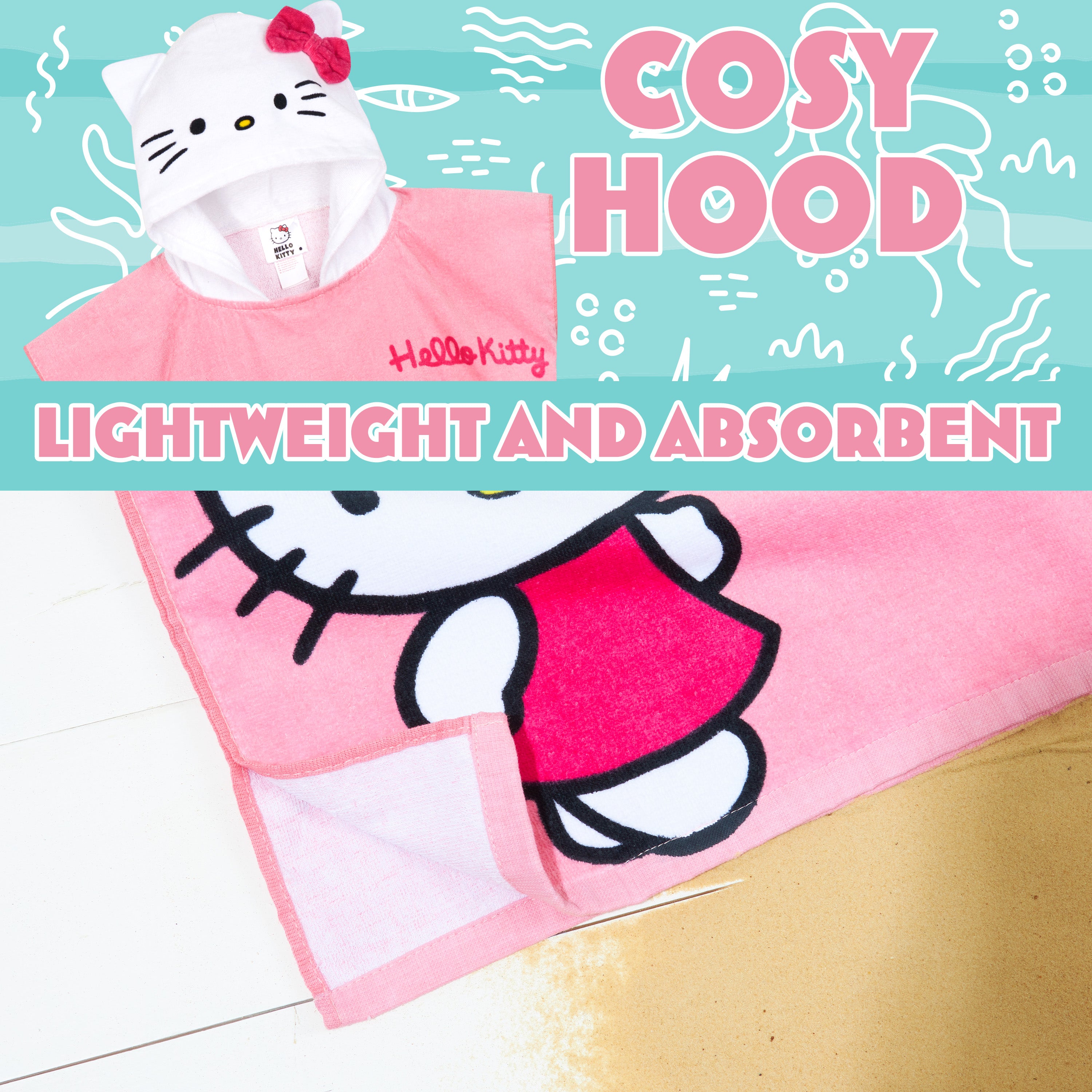 Hello Kitty Bath Towel with Hood for Kids Absorbent Kawaii Changing Robe Poncho Towel for Swimming Beach Towel Cinnamoroll Kuromi Holiday Essentials (Pink Poncho Hello Kitty, 4-14 Years) - Get Trend