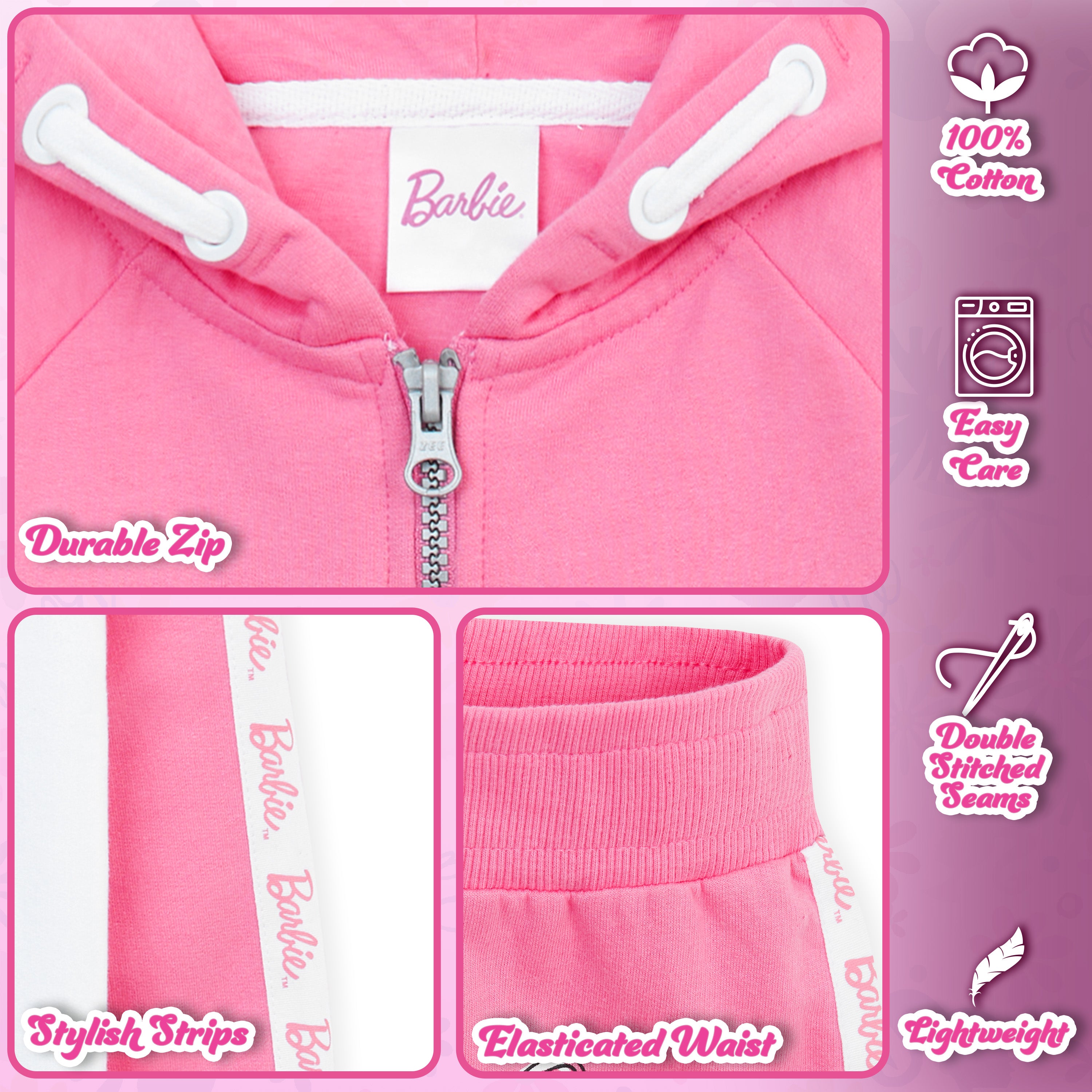 Barbie Girls Tracksuits - Zip Up Hoodie and Tracksuit Bottoms Set -LIGHT PINK - Get Trend