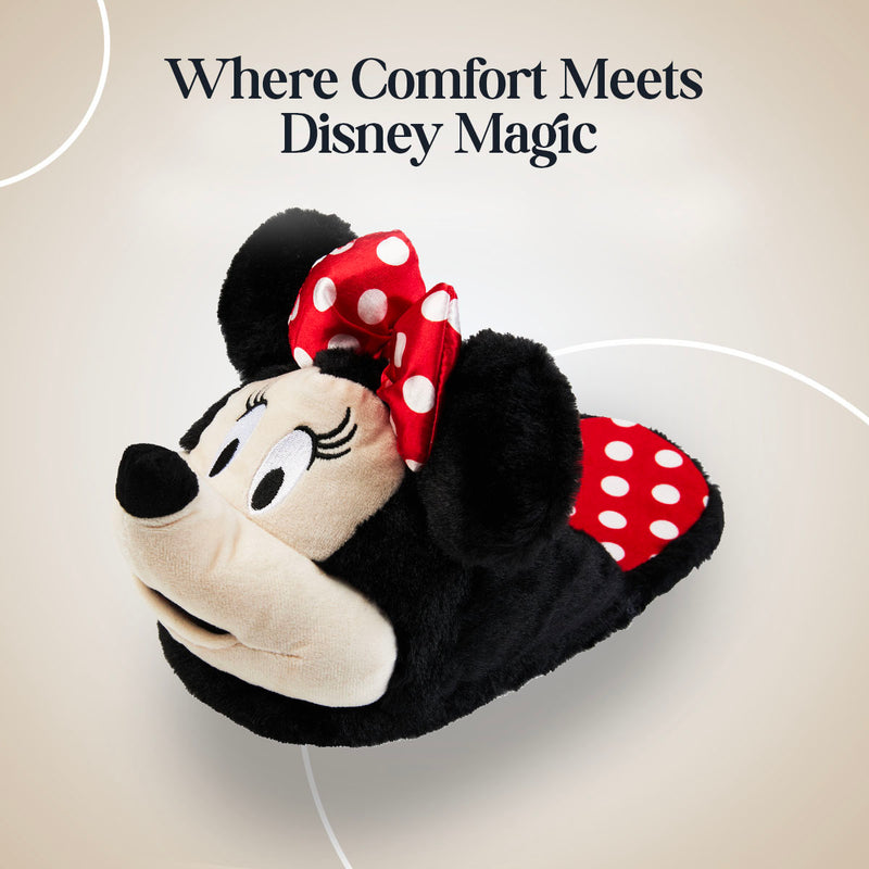 Disney Ladies Slippers,  Fluffy Indoor House Shoes - Minnie Mouse