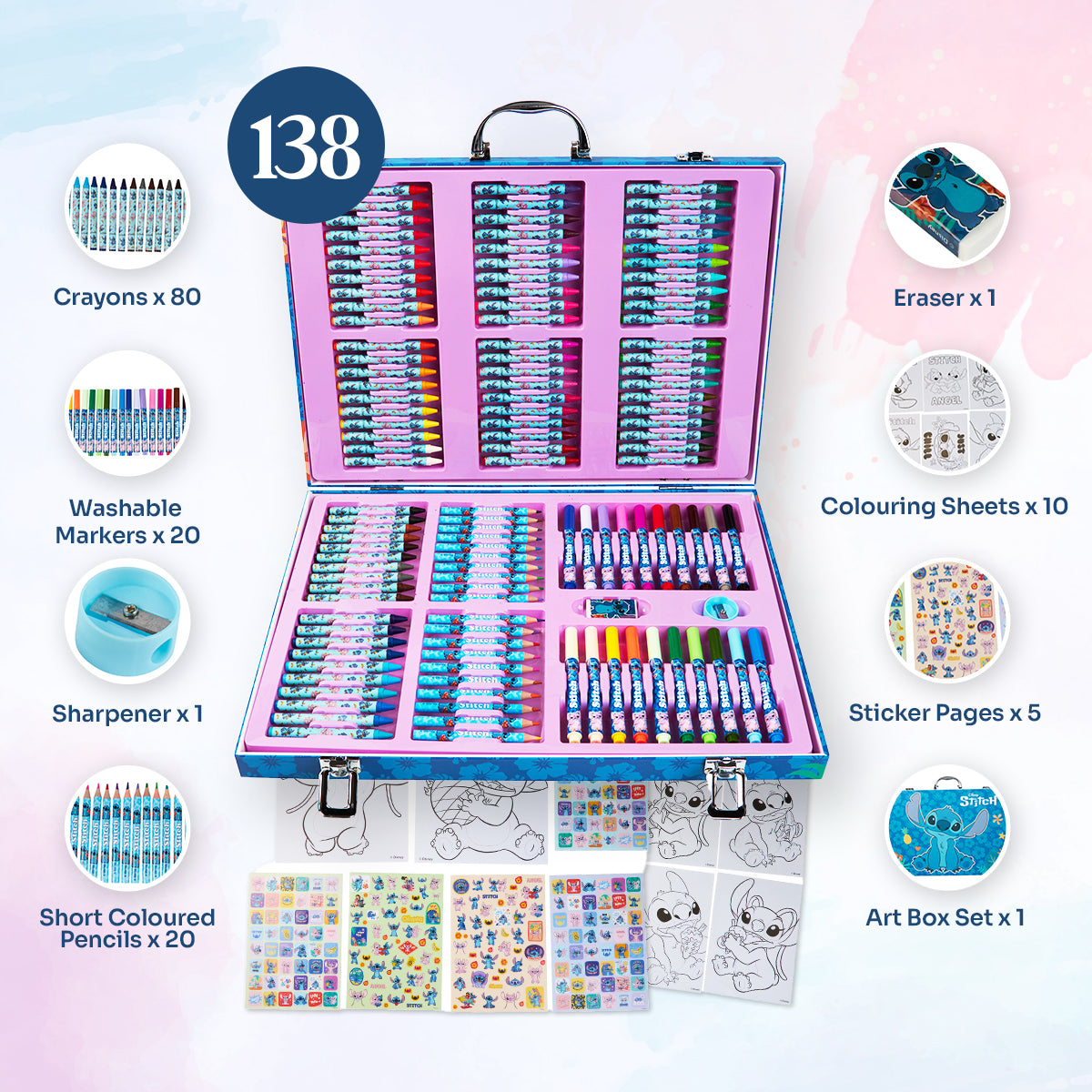 Disney Stitch Art Set for Kids 130+ Pieces  Colouring Pencils - Get Trend