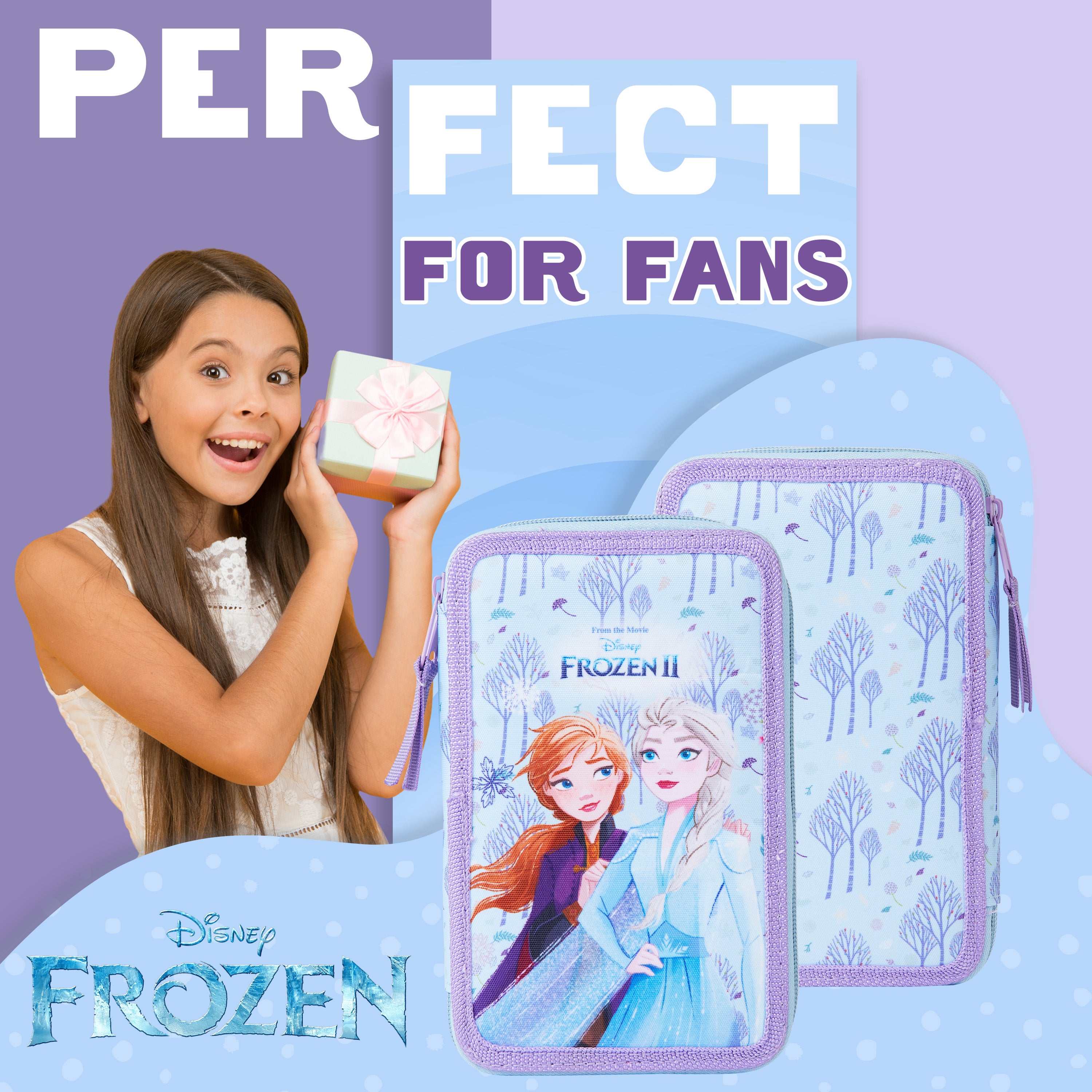 Disney Filled Pencil Case with Stationery for Kids, School Supplies Colouring Pencils, Markers - Gifts for Girls (Blue Frozen Double Zip) - Get Trend
