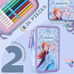 Disney Filled Pencil Case with Stationery for Kids, School Supplies Colouring Pencils, Markers - Gifts for Girls (Blue Frozen Double Zip) - Get Trend