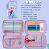 Disney Filled Pencil Case with Stationery for Kids, School Supplies Colouring Pencils, Markers - Gifts for Girls (Blue Frozen Double Zip) - Get Trend