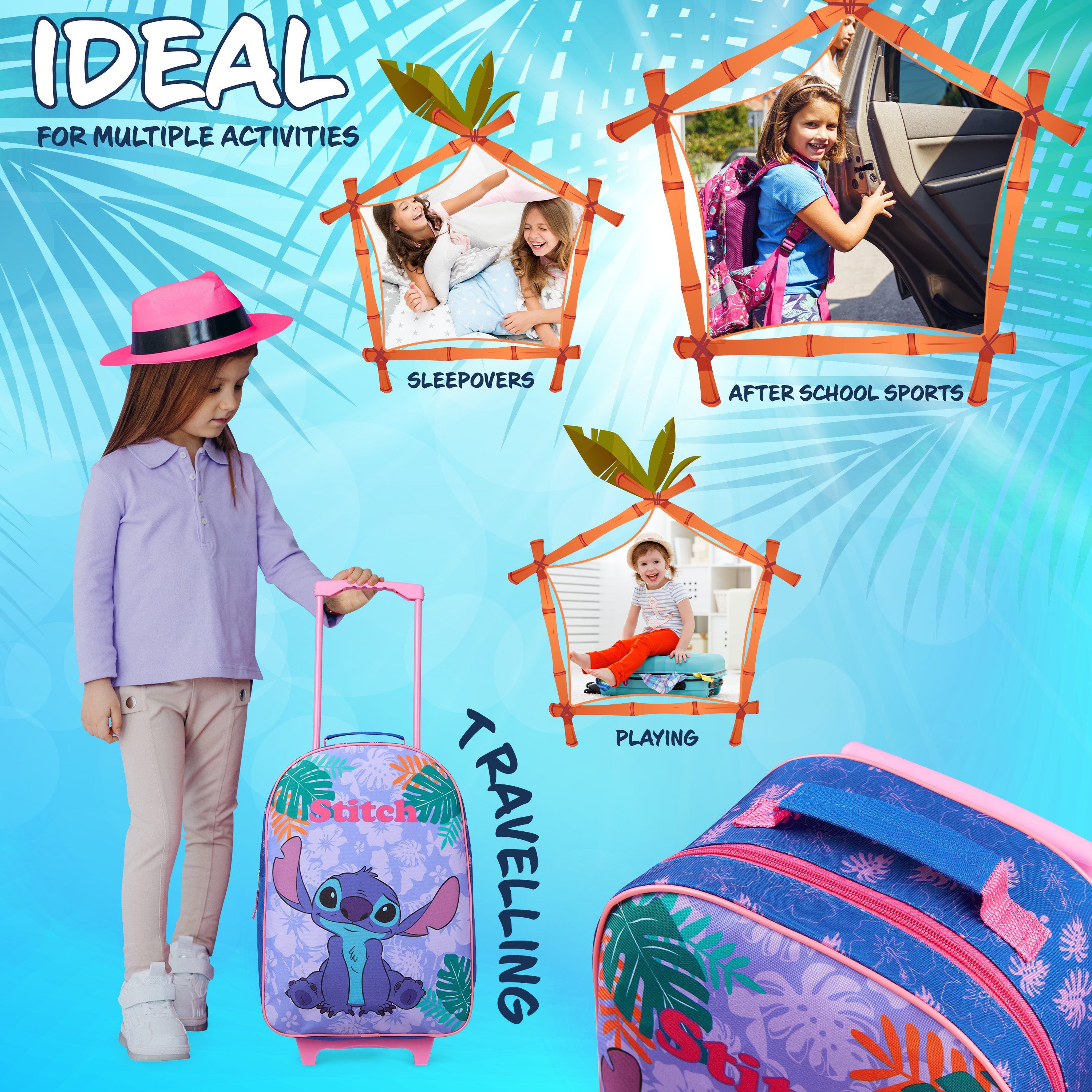 Disney Kids Suitcase - Foldable Trolley Bag 47 x 30cm, 2 Wheels Extendable Handle - Get Trend