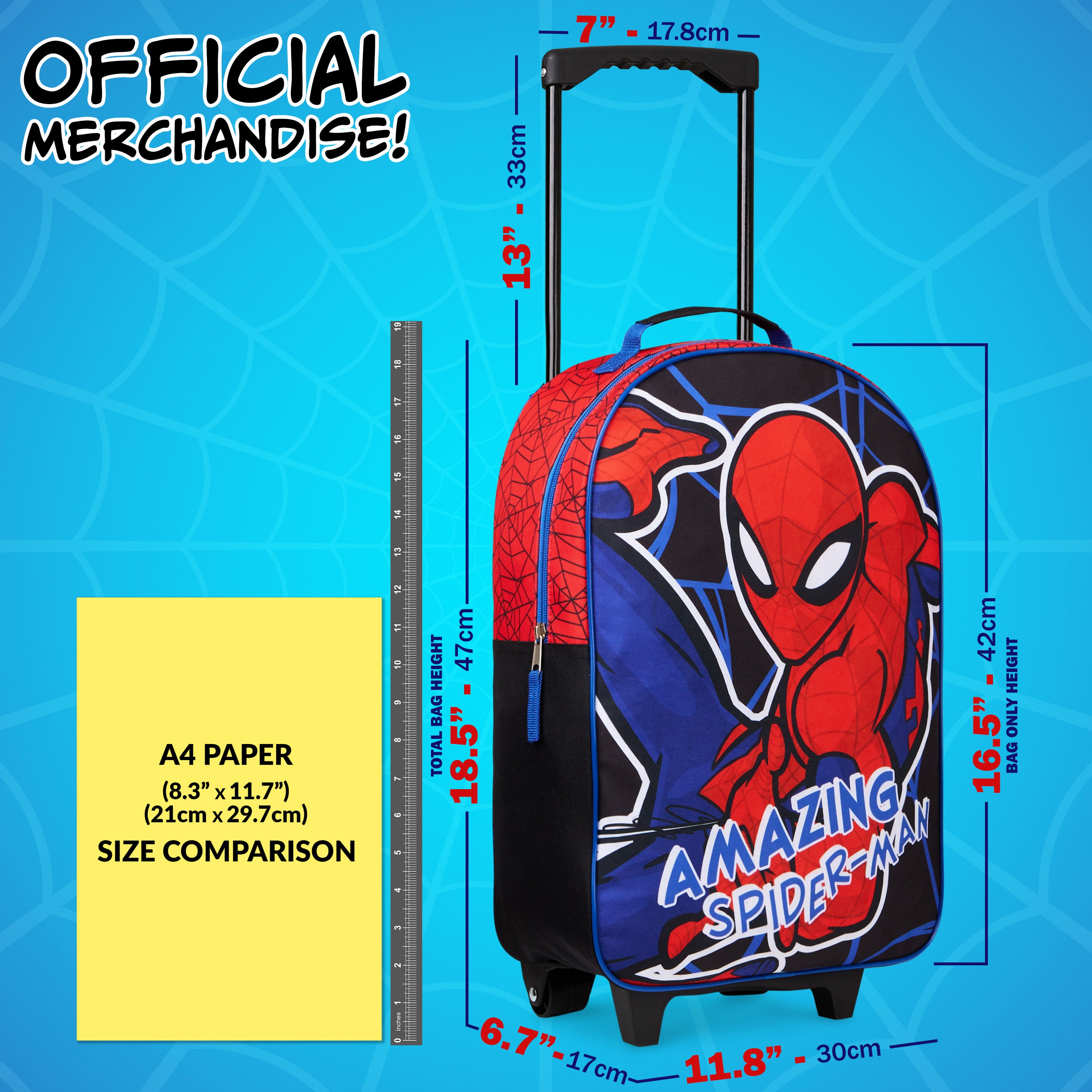 Marvel Kids Suitcase - Foldable Trolley Bag 47 x 30cm, 2 Wheels Extendable Handle - Get Trend