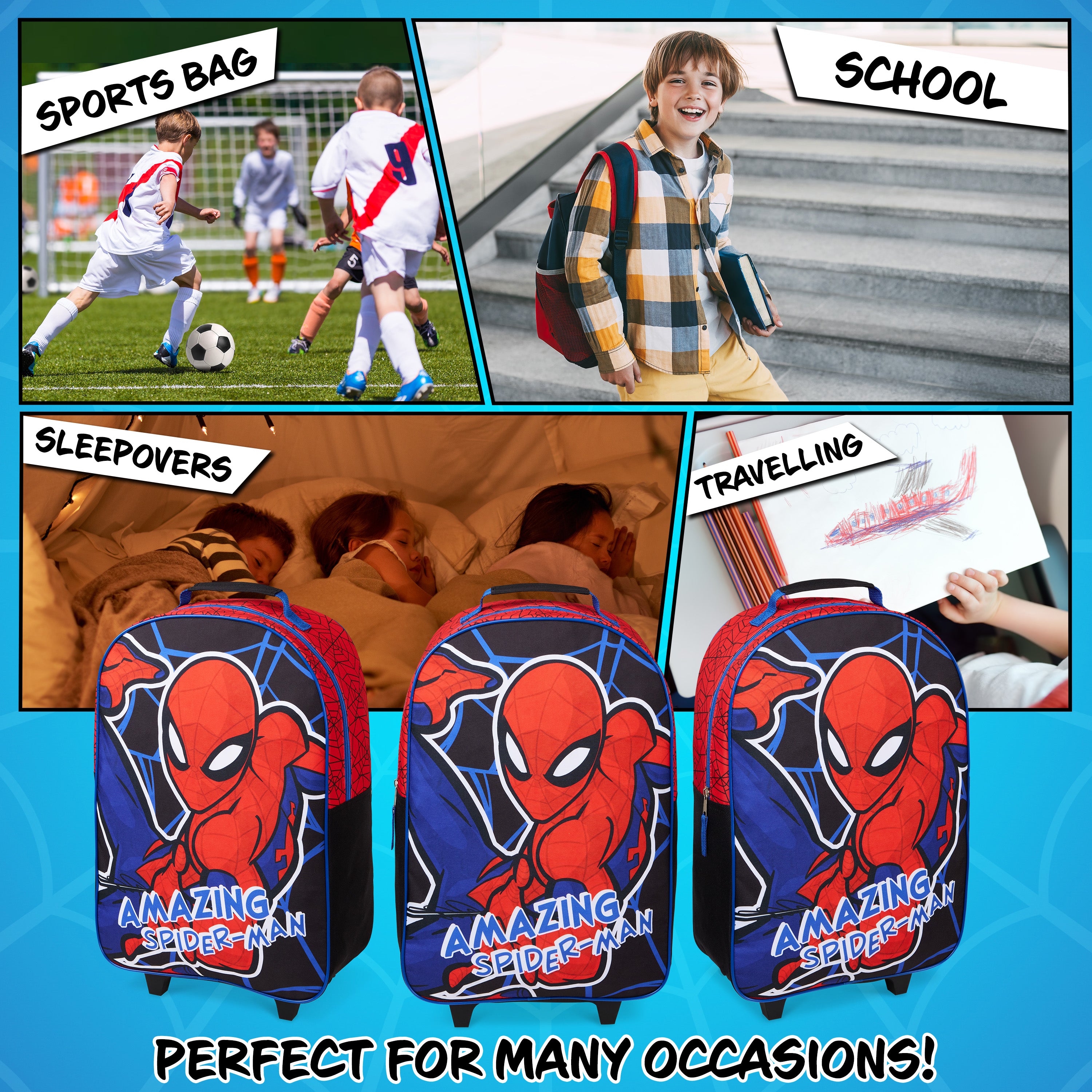 Marvel Kids Suitcase - Foldable Trolley Bag 47 x 30cm, 2 Wheels Extendable Handle - Get Trend