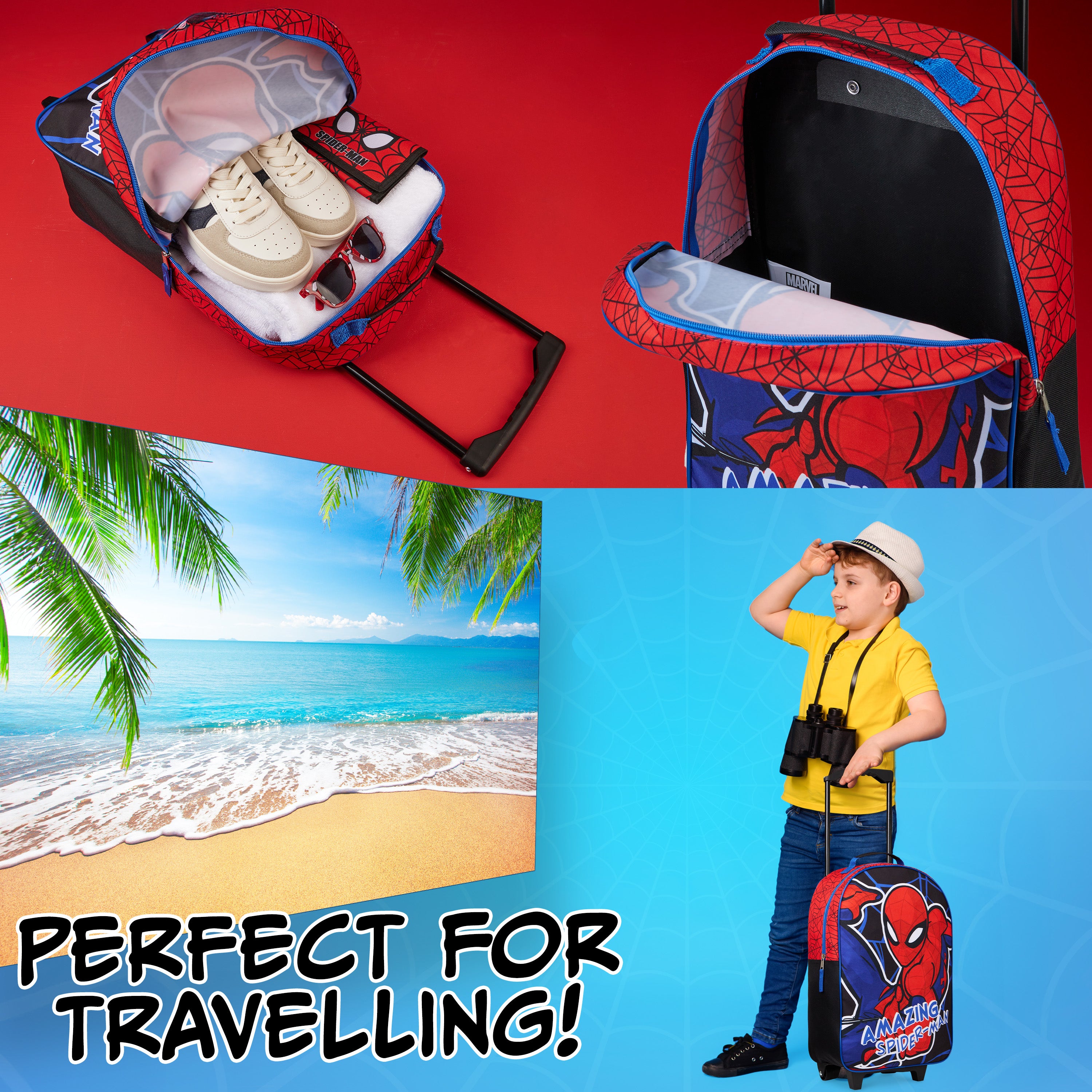 Marvel Kids Suitcase - Foldable Trolley Bag 47 x 30cm, 2 Wheels Extendable Handle - Get Trend