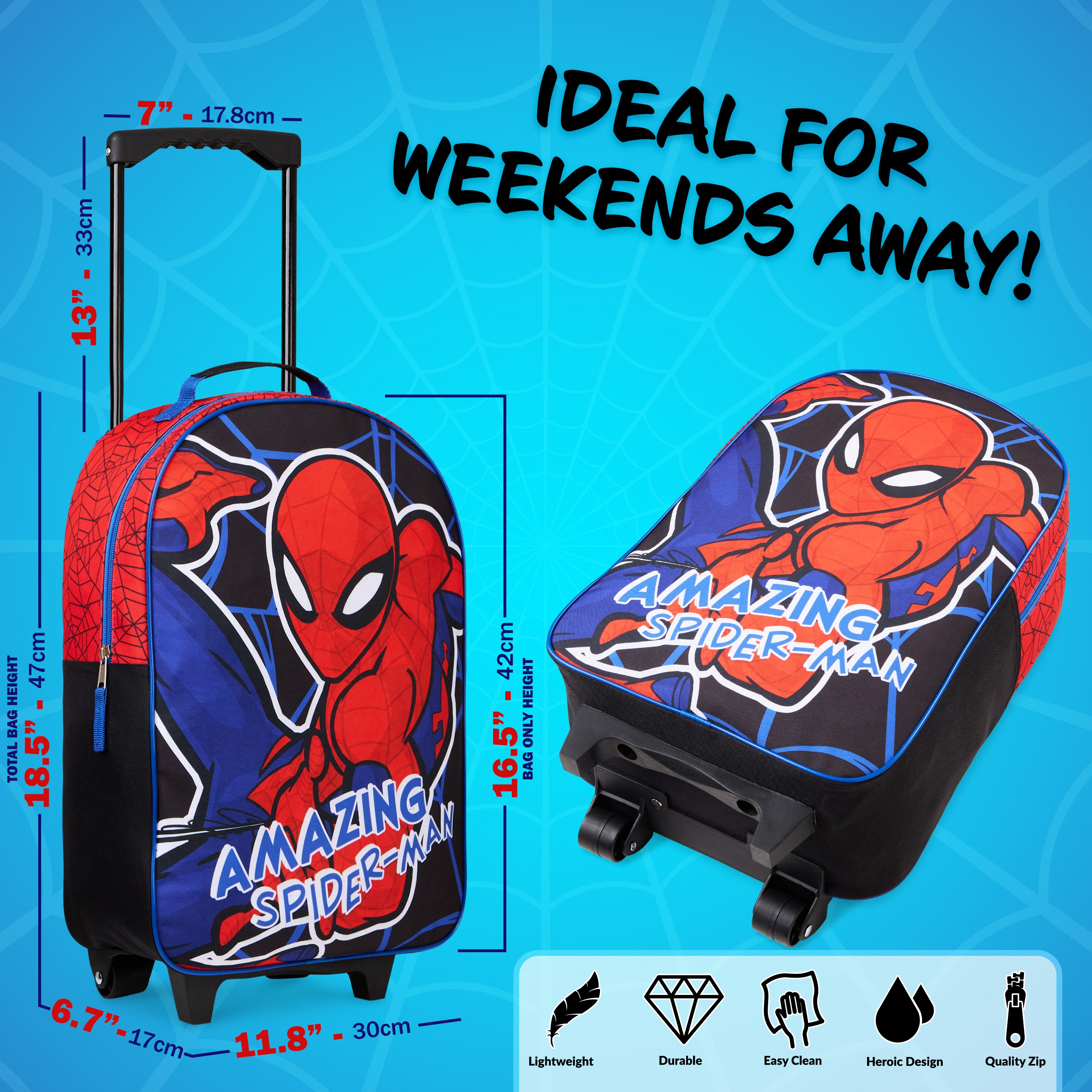 Marvel Kids Suitcase - Foldable Trolley Bag 47 x 30cm, 2 Wheels Extendable Handle - Get Trend