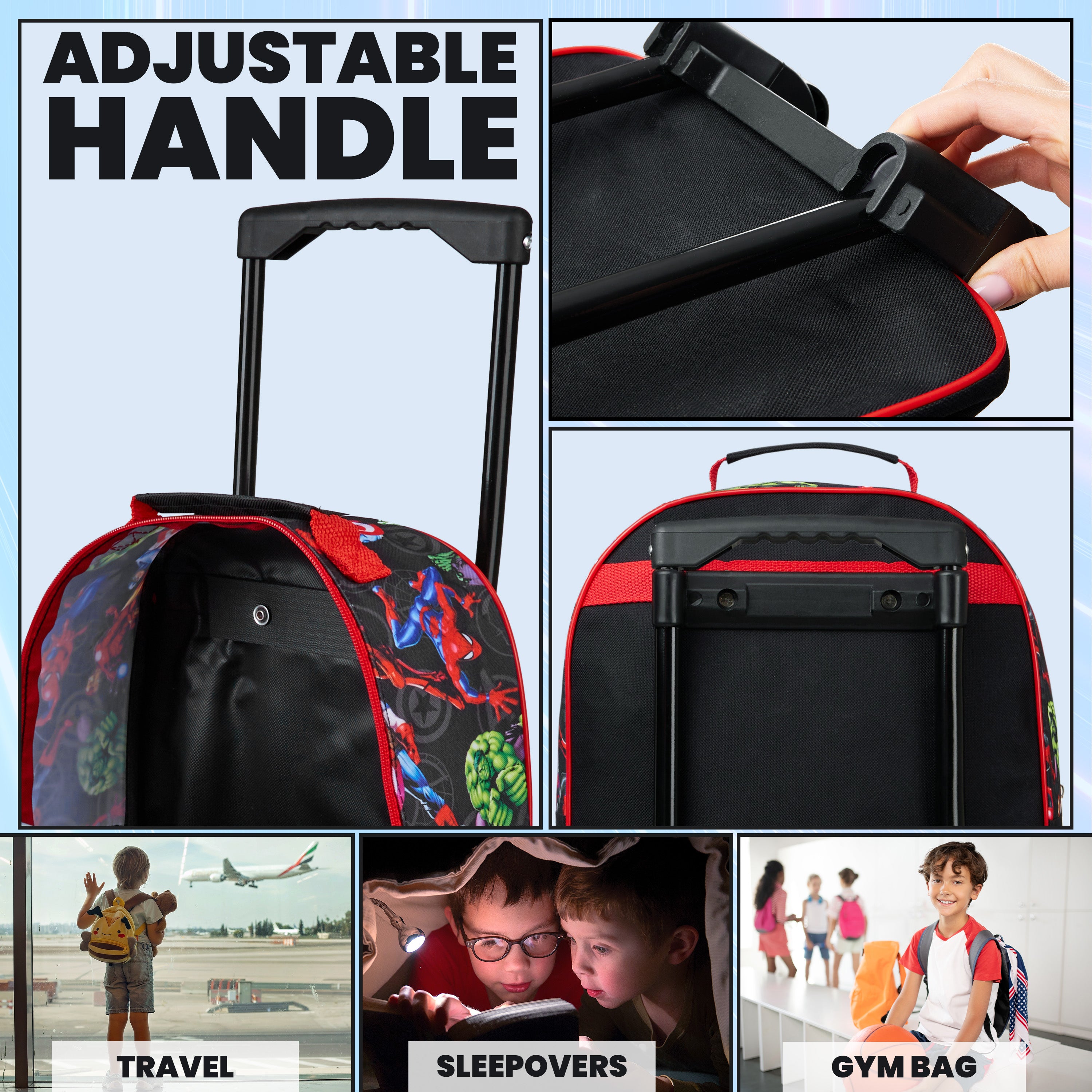 Marvel Kids Suitcase - Foldable Trolley Bag 47 x 30cm, 2 Wheels Extendable Handle - Get Trend