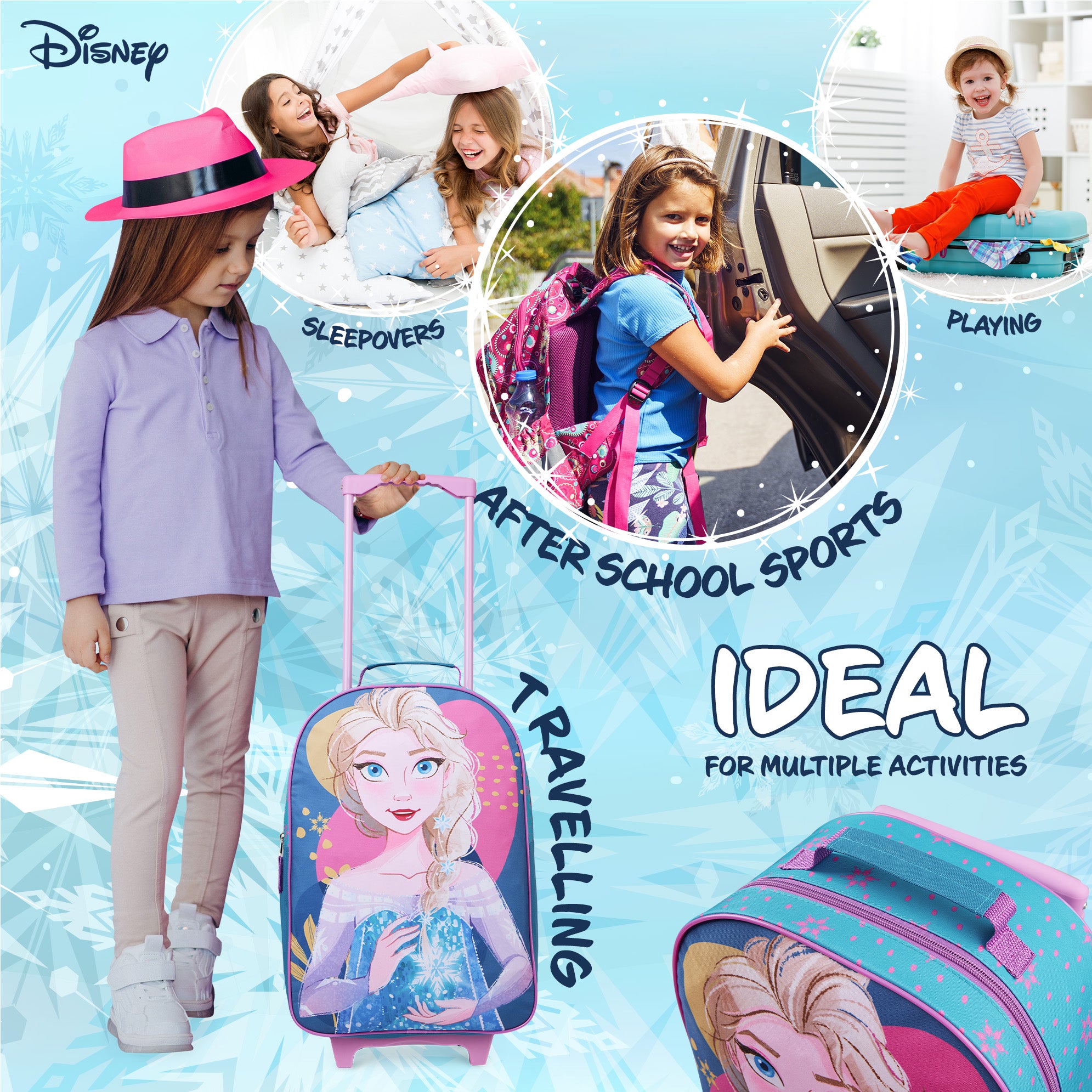 Disney Kids Suitcase - Foldable Trolley Bag 47 x 30cm, 2 Wheels Extendable Handle - Get Trend
