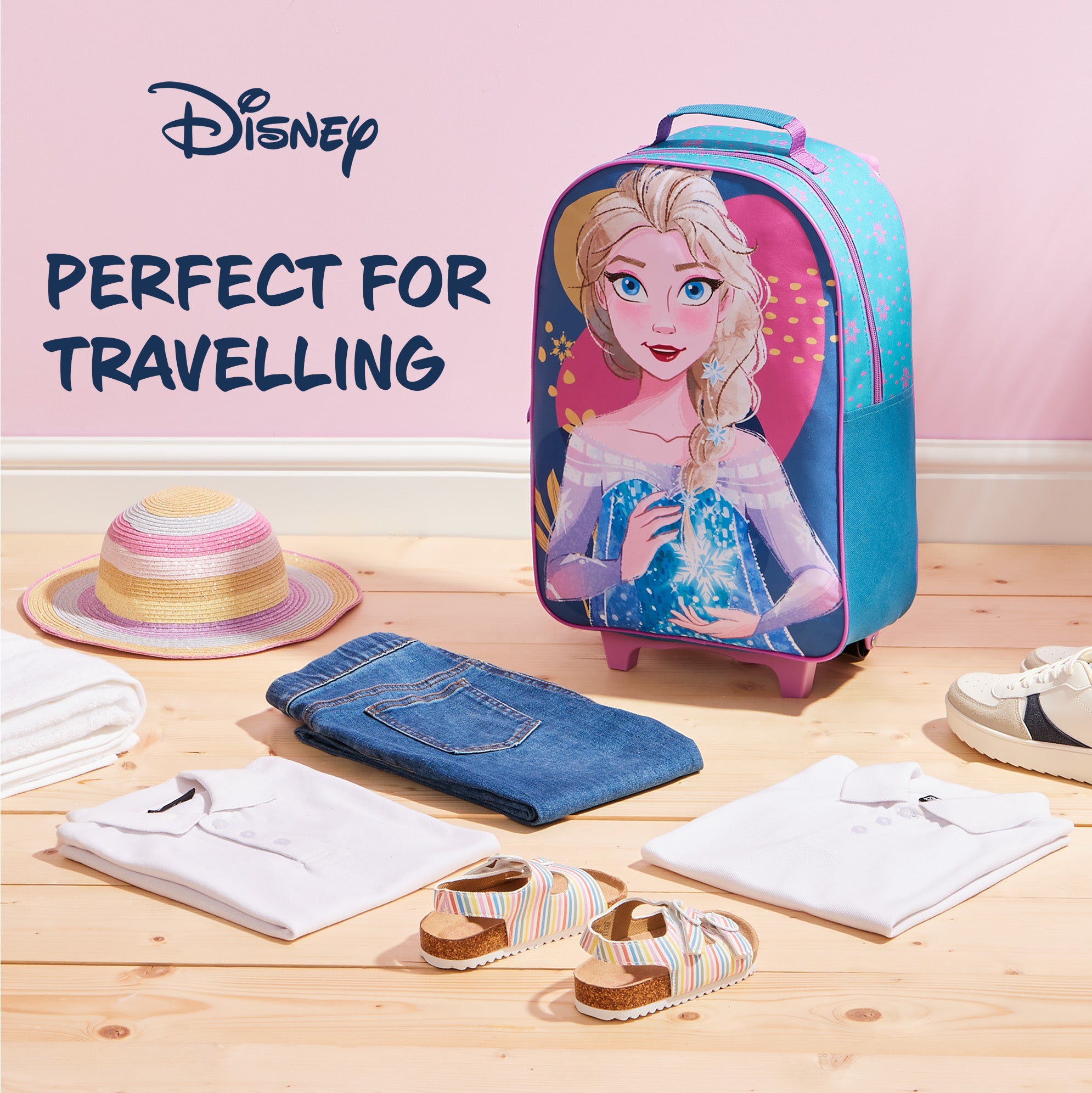 Disney Kids Suitcase - Foldable Trolley Bag 47 x 30cm, 2 Wheels Extendable Handle - Get Trend