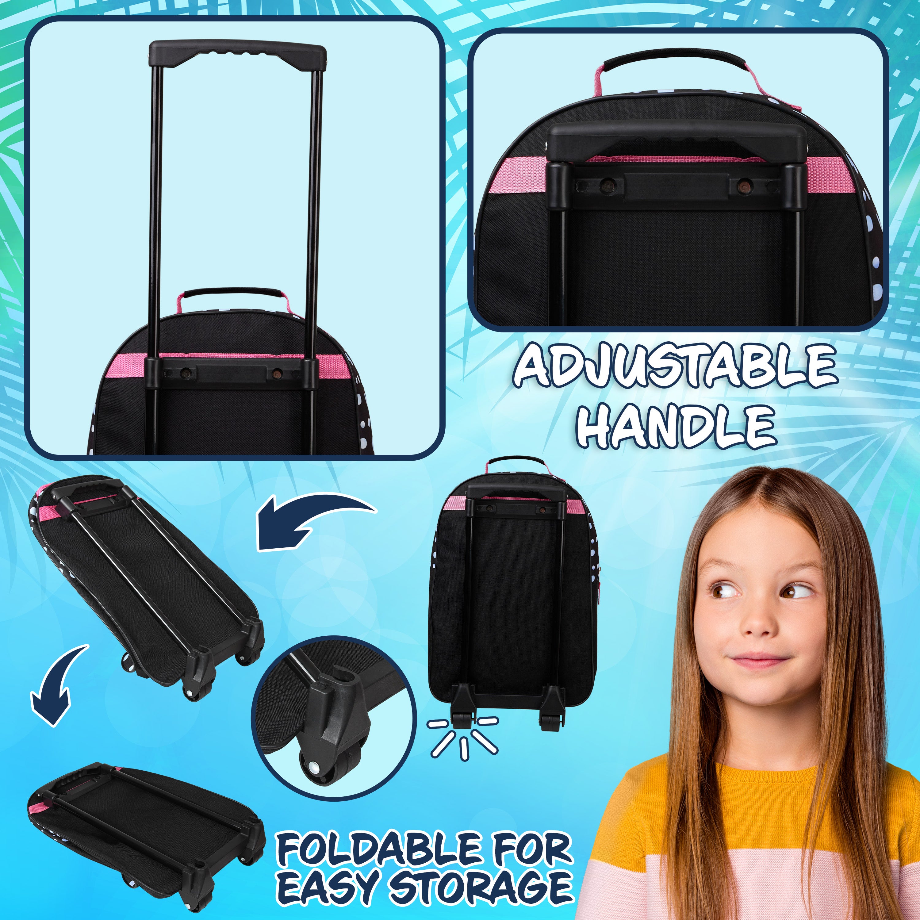 Disney Kids Suitcase - Foldable Trolley Bag 47 x 30cm, 2 Wheels Extendable Handle - Get Trend