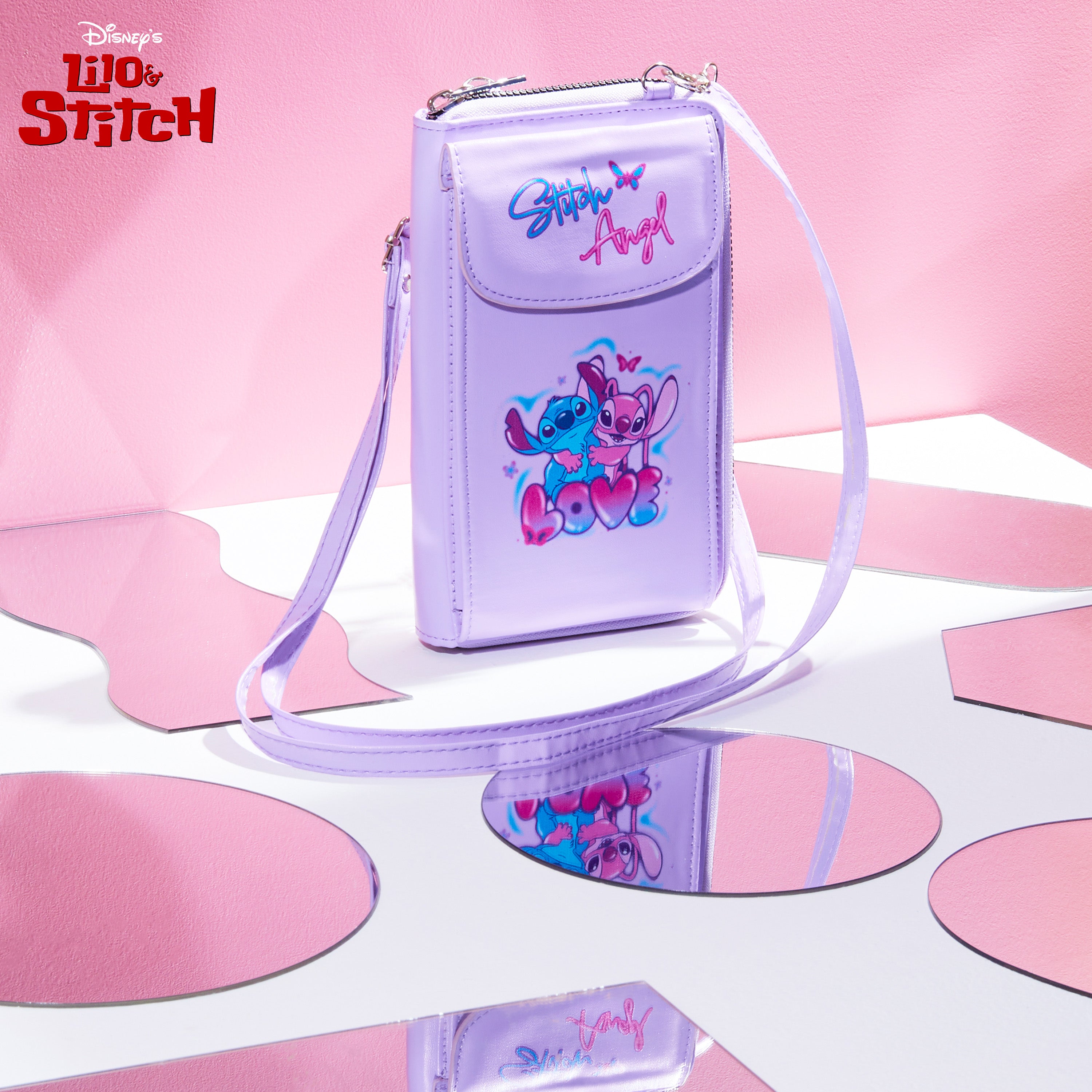 Disney Stitch Crossbody Bag for Girls Phone Bag with Card Slots Adjustable Strap - Pink - Get Trend