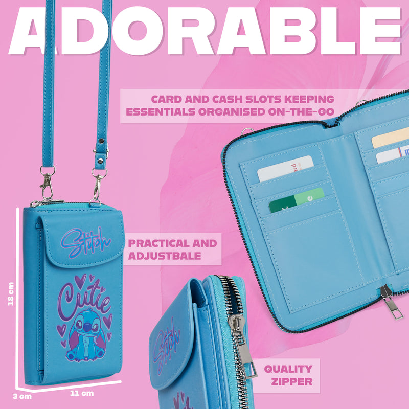 Disney Stitch Crossbody Bag for Girls Phone Bag with Card Slots Adjustable Strap - Blue - Get Trend