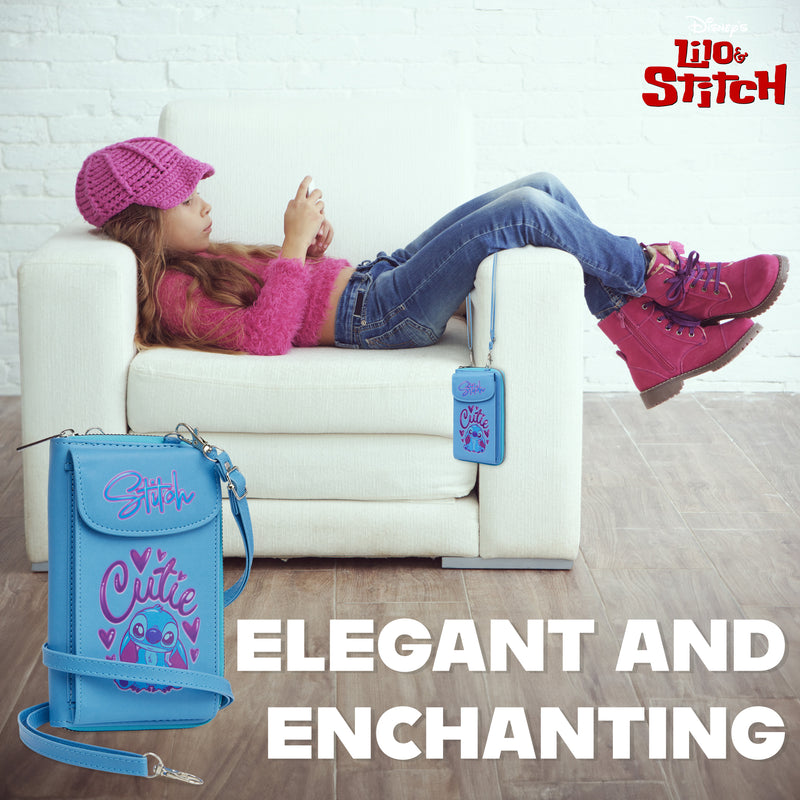Disney Stitch Crossbody Bag for Girls Phone Bag with Card Slots Adjustable Strap - Blue - Get Trend
