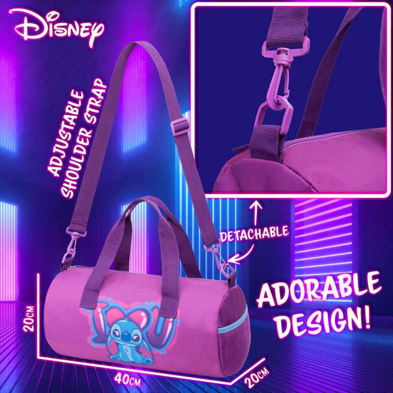 Disney Kids Sports Bag, 40 x 20 x 20cm 2 Pockets Adjustable Strap (Purple Stitch) - Get Trend