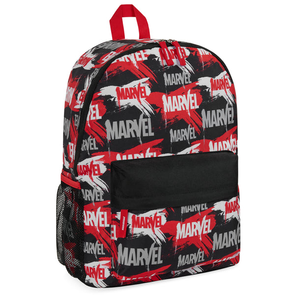 Marvel Kids Backpack, School Bag with Zipped Front Pocket - Red/Black