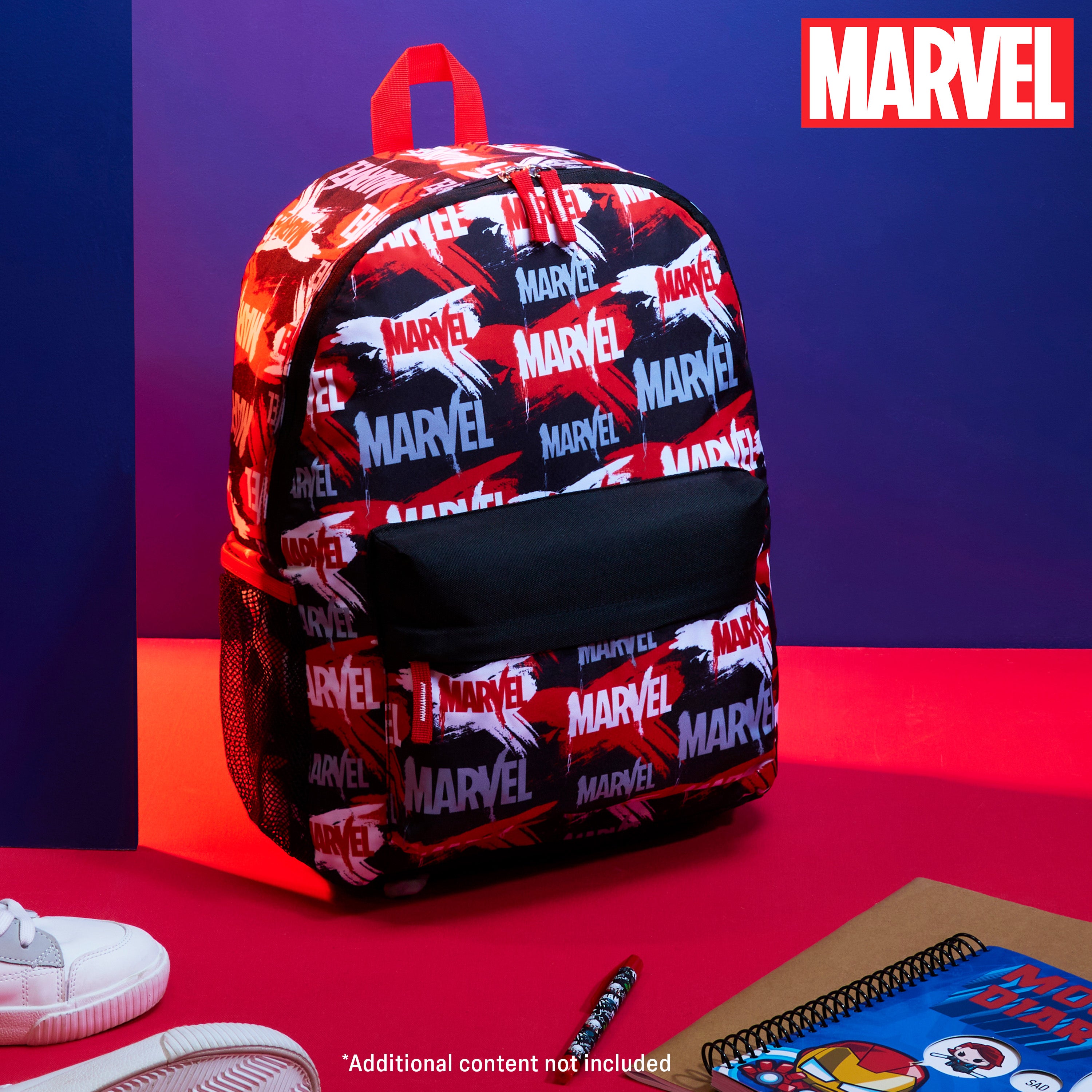 Marvel Kids Backpack, School Bag with Zipped Front Pocket - Red/Black - Get Trend