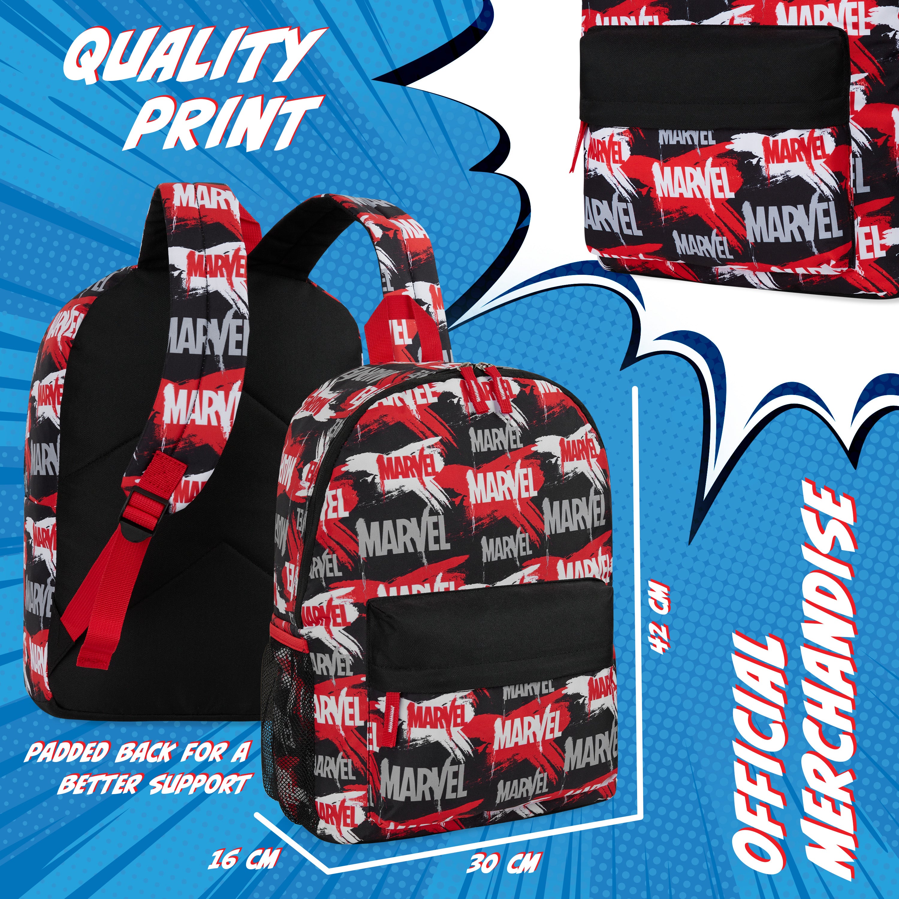 Marvel Kids Backpack, School Bag with Zipped Front Pocket - Red/Black - Get Trend