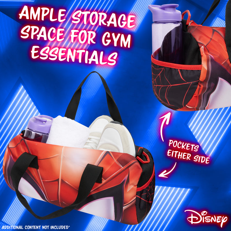 Disney Kids Sports Bag, 40 x 20 x 20cm 2 Pockets Adjustable Strap (Black/Red Spiderman) - Get Trend