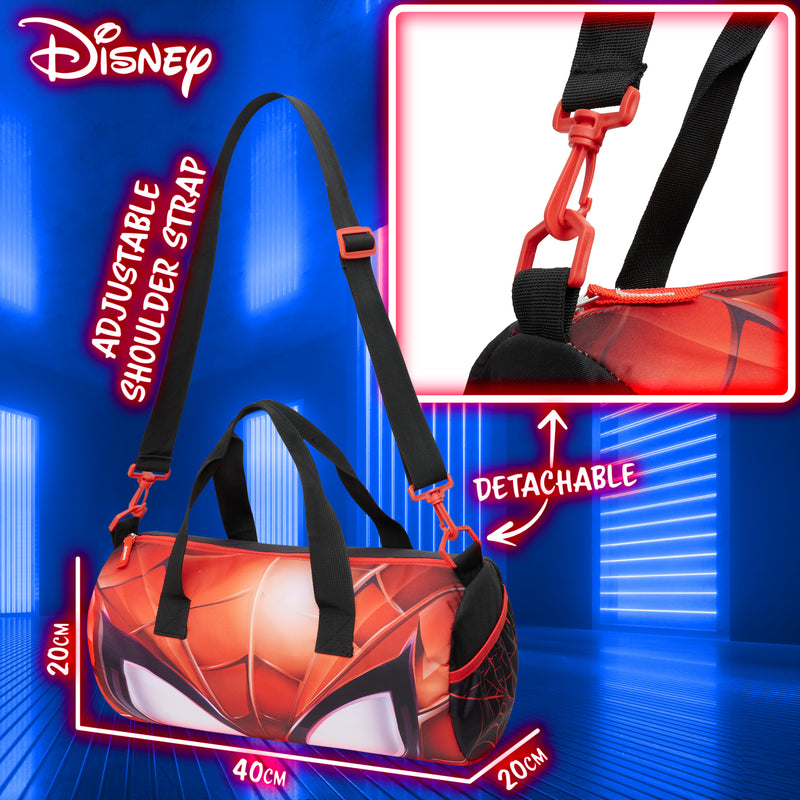Disney Kids Sports Bag, 40 x 20 x 20cm 2 Pockets Adjustable Strap (Black/Red Spiderman) - Get Trend