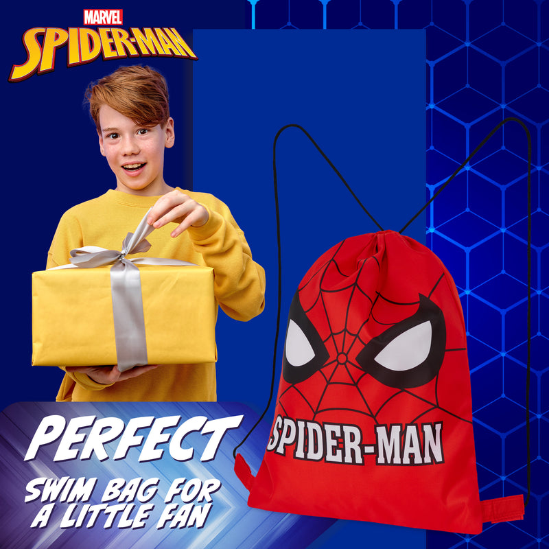 Disney Kids Drawstring Bags, 29 x 38cm Swimming Bag with Airflow Vent - Spiderman - Get Trend