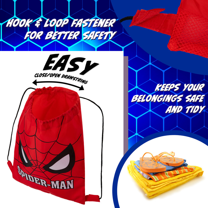 Disney Kids Drawstring Bags, 29 x 38cm Swimming Bag with Airflow Vent - Spiderman - Get Trend